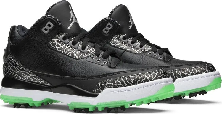 Air Jordan 3 Retro Golf Green Glow Sneakers, Black