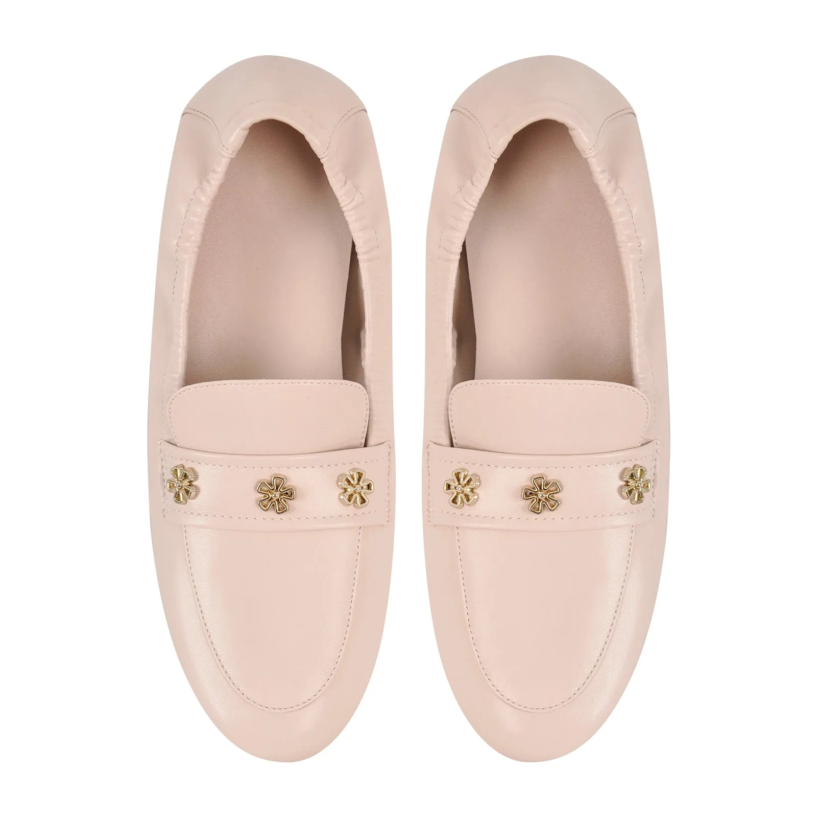 Apricot Round Toe Flower Buckle Flats