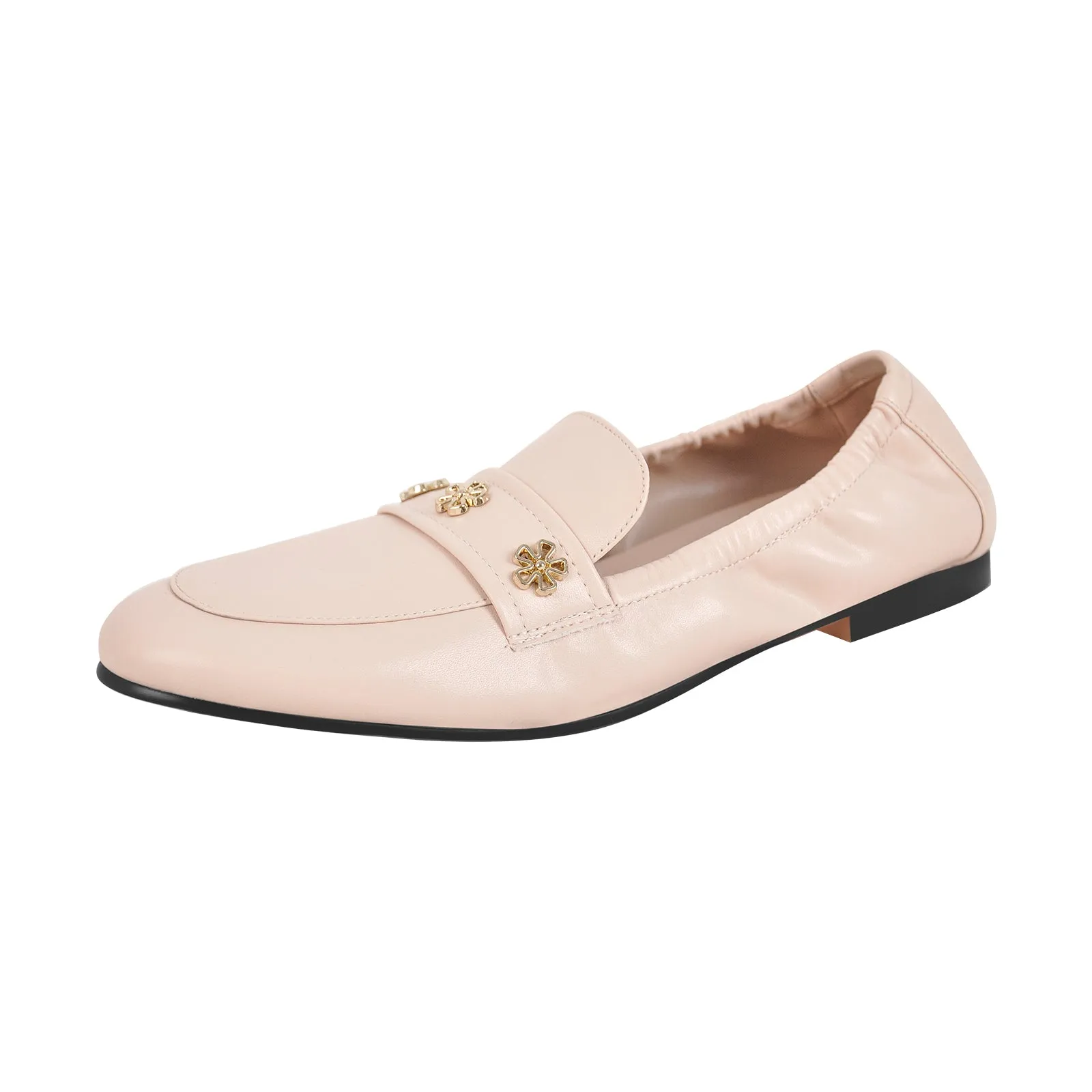 Apricot Round Toe Flower Buckle Flats