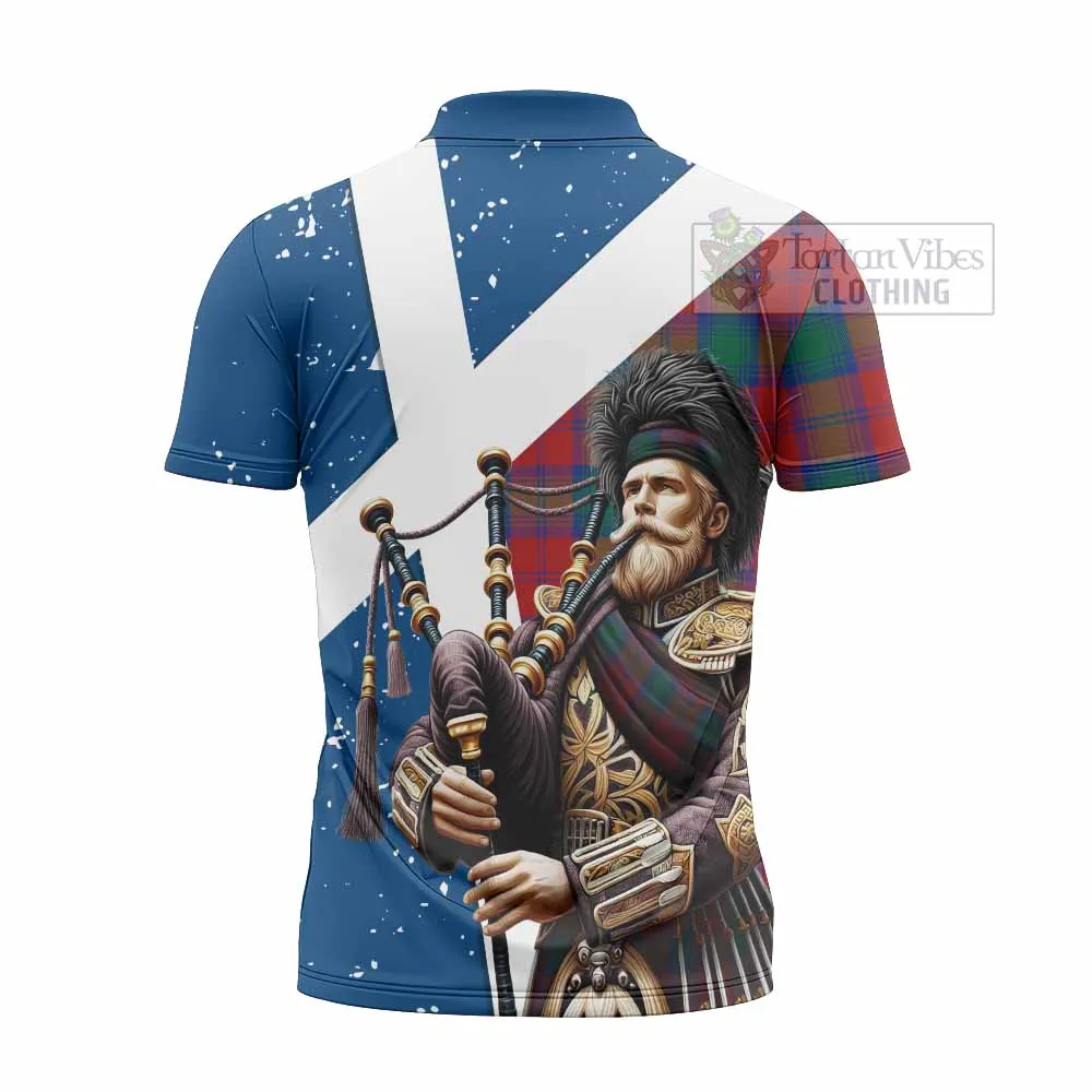 Auchinleck (Affleck) Tartan Zipper Polo Shirt with Family Crest Scottish Bagpiper Vibes