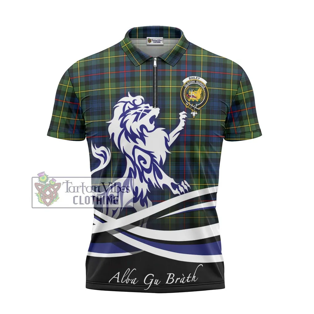 Bailey Modern Tartan Zipper Polo Shirt with Alba Gu Brath Regal Lion Emblem