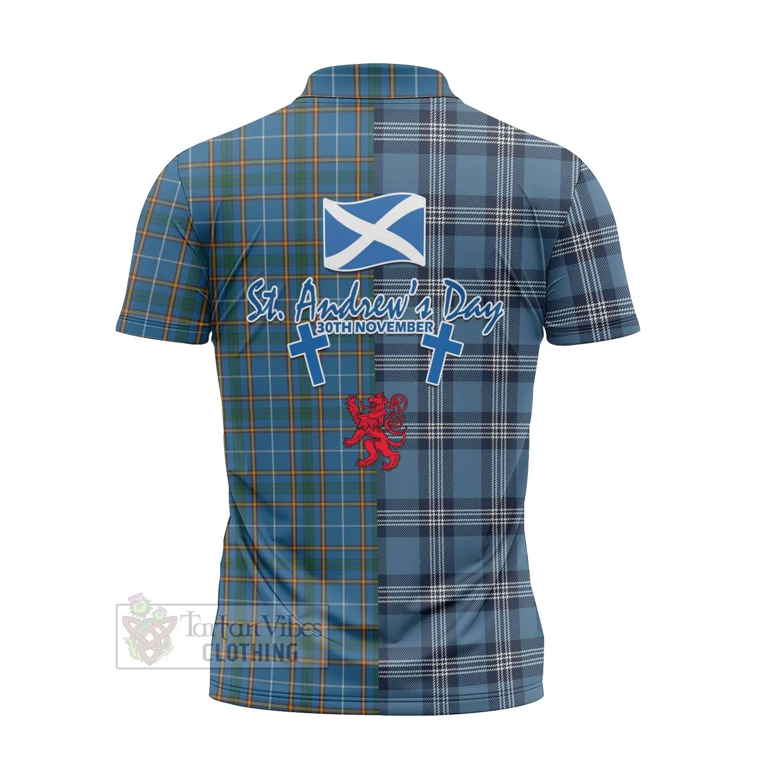 Bain Tartan Zipper Polo Shirt Happy St. Andrew's Day Half Tartan Style