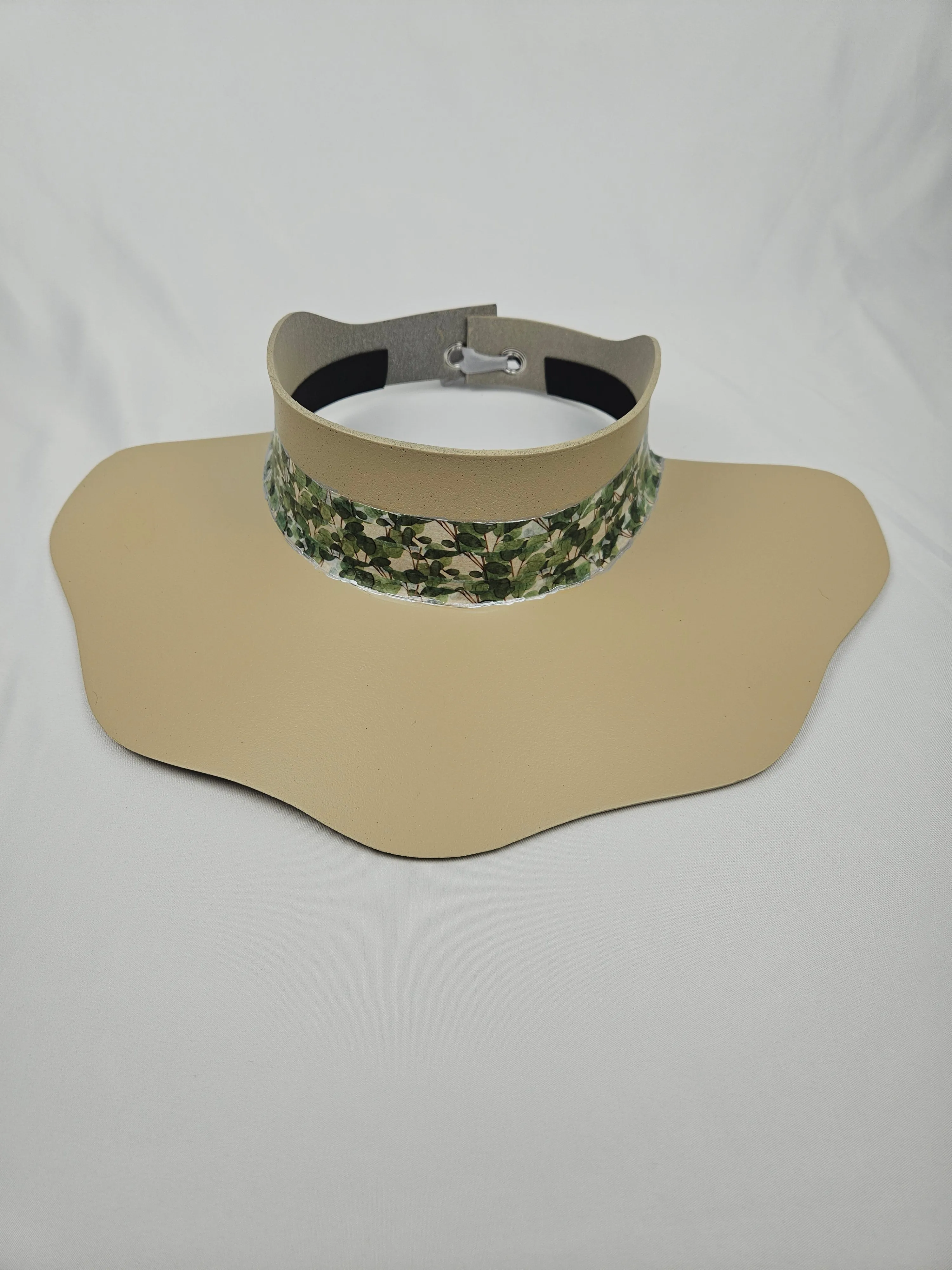 Beige Lotus Visor Hat with Green Leaf Band