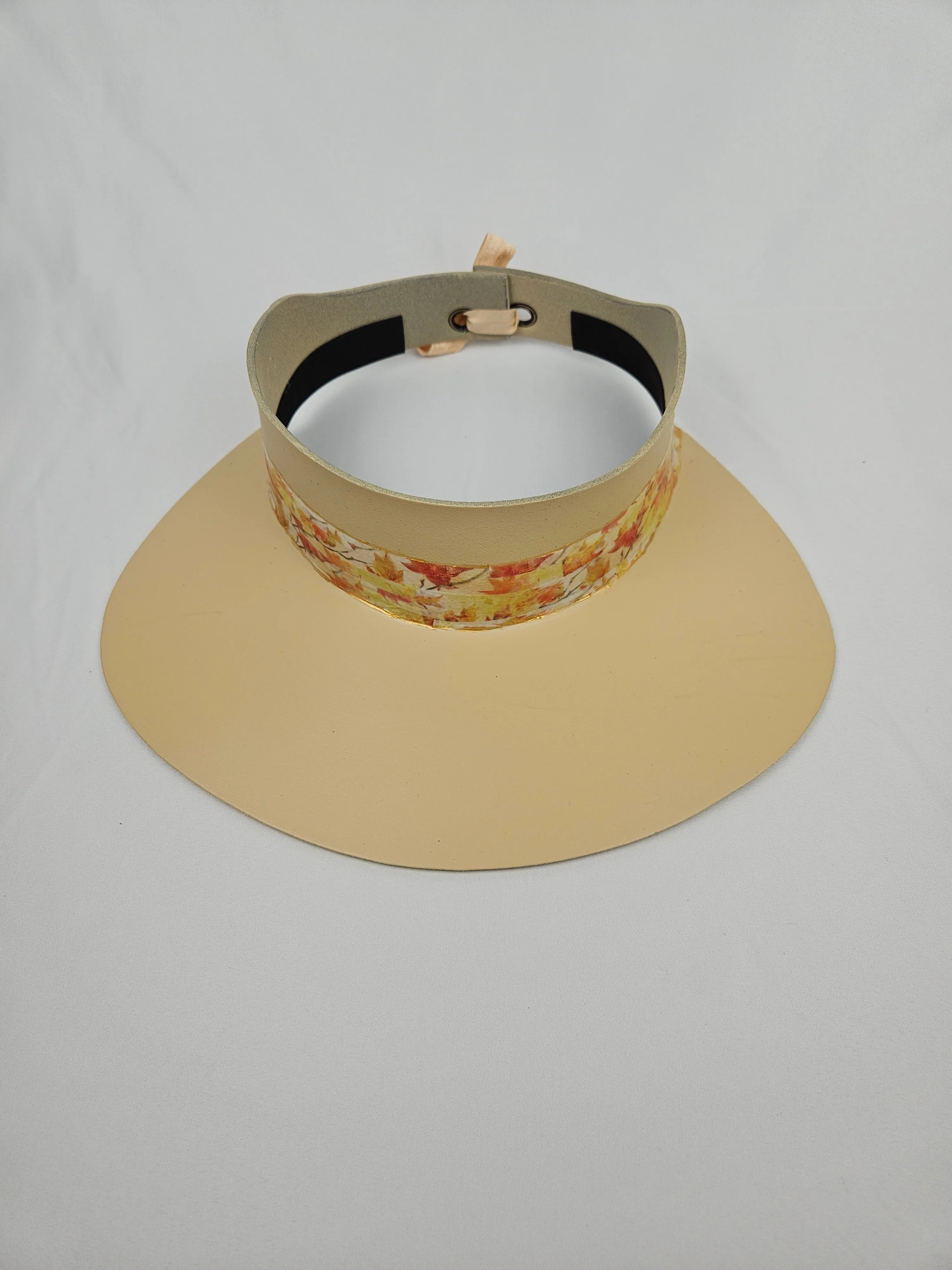 Beige "LadyEVA" Visor Hat with Orange Leaf Band