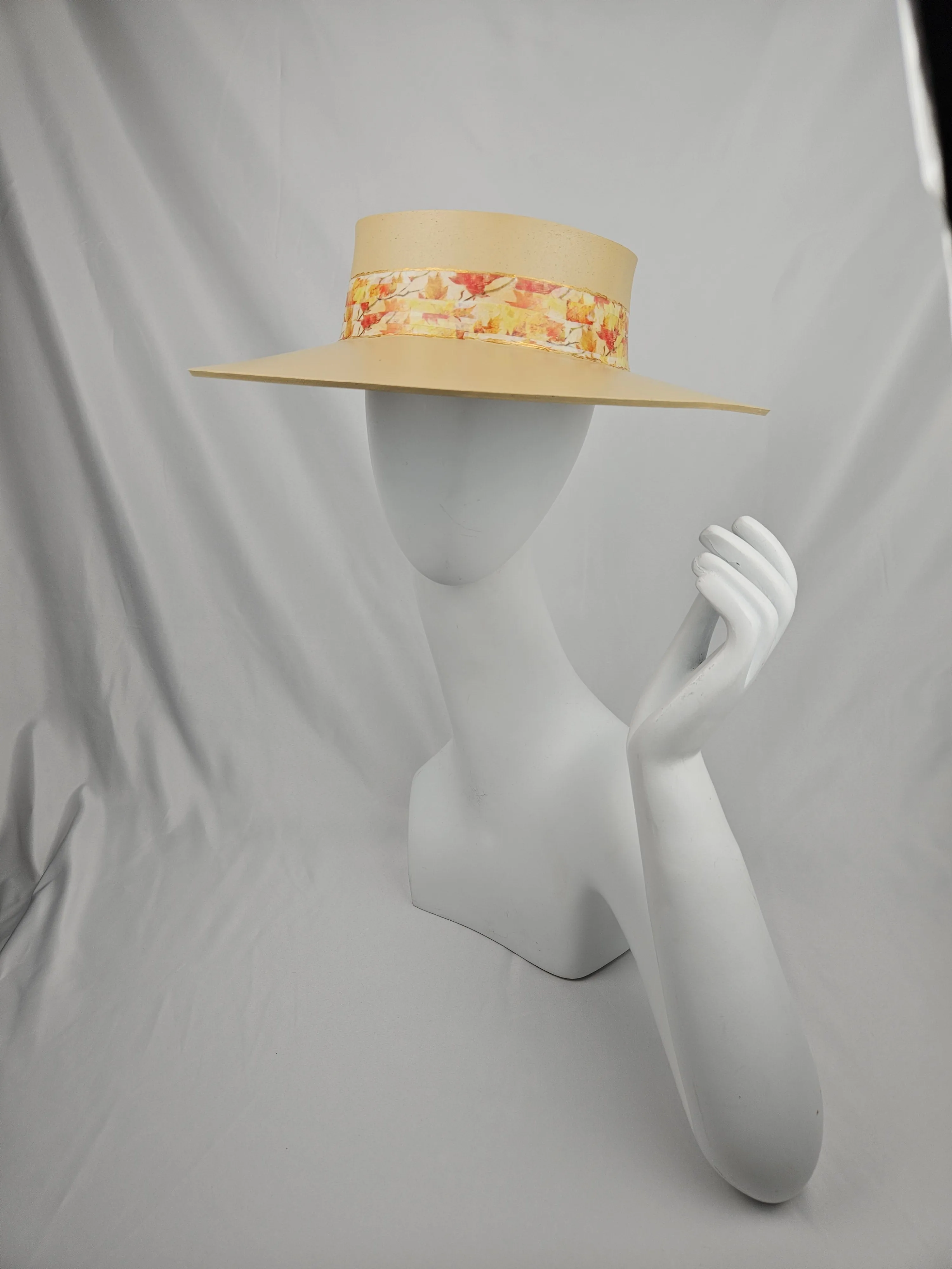 Beige "LadyEVA" Visor Hat with Orange Leaf Band