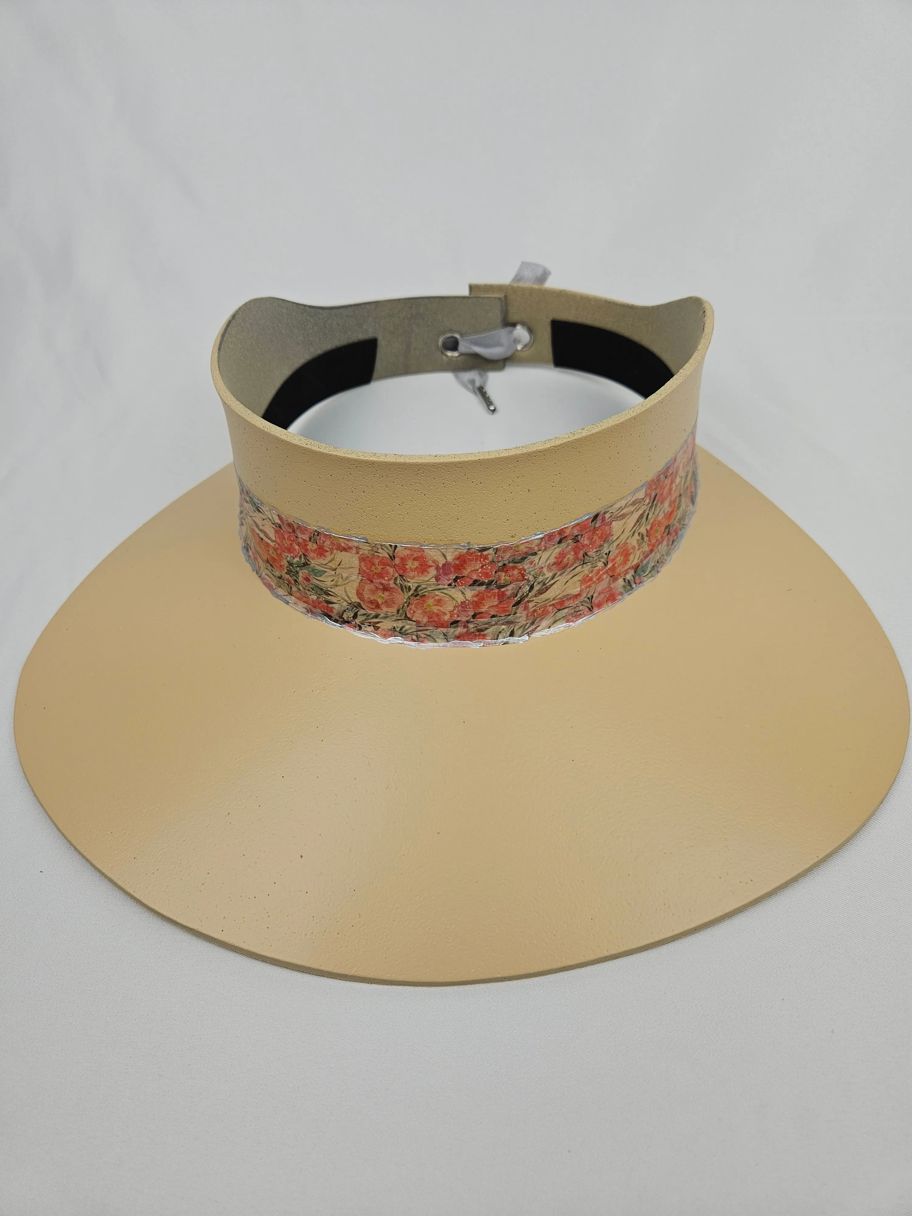 Beige "LadyEVA" Visor Hat with Orange Pink Floral Band