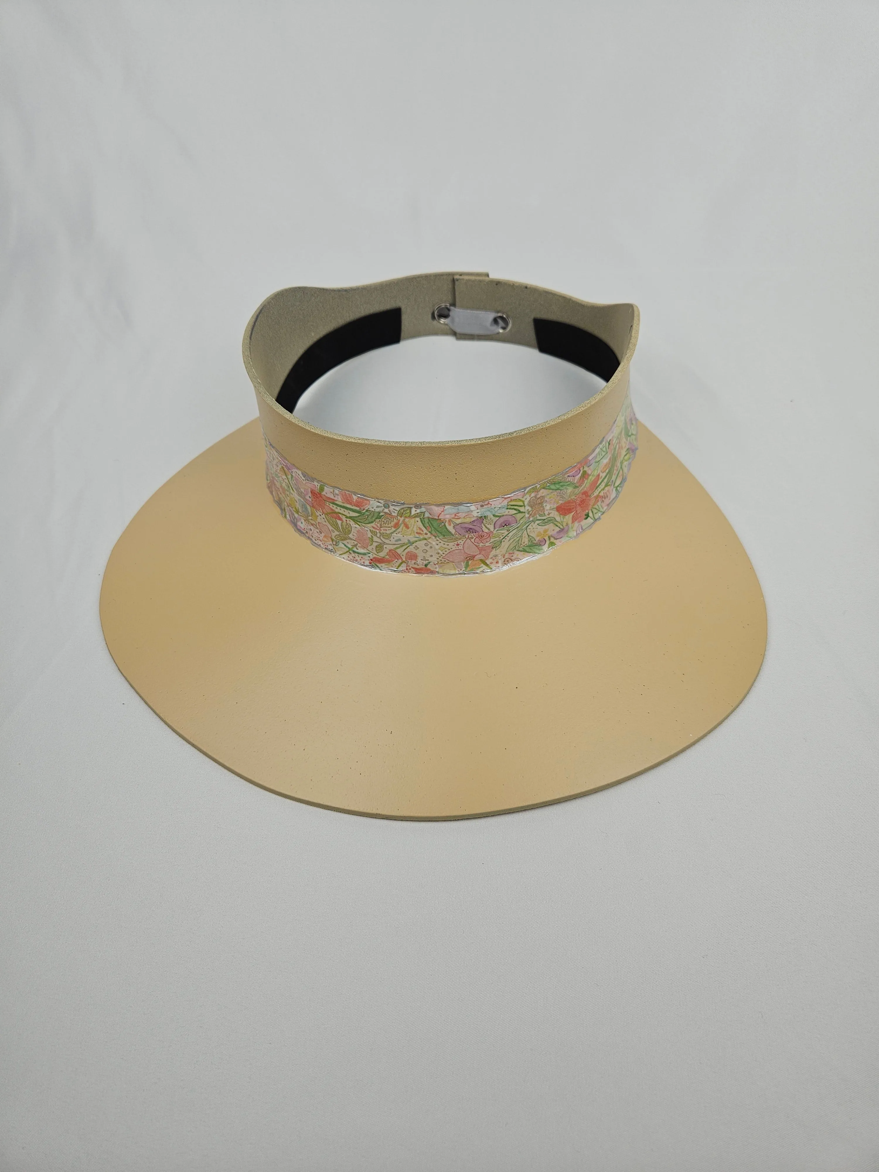 Beige "LadyEVA" Visor Hat with Pastel Floral Band