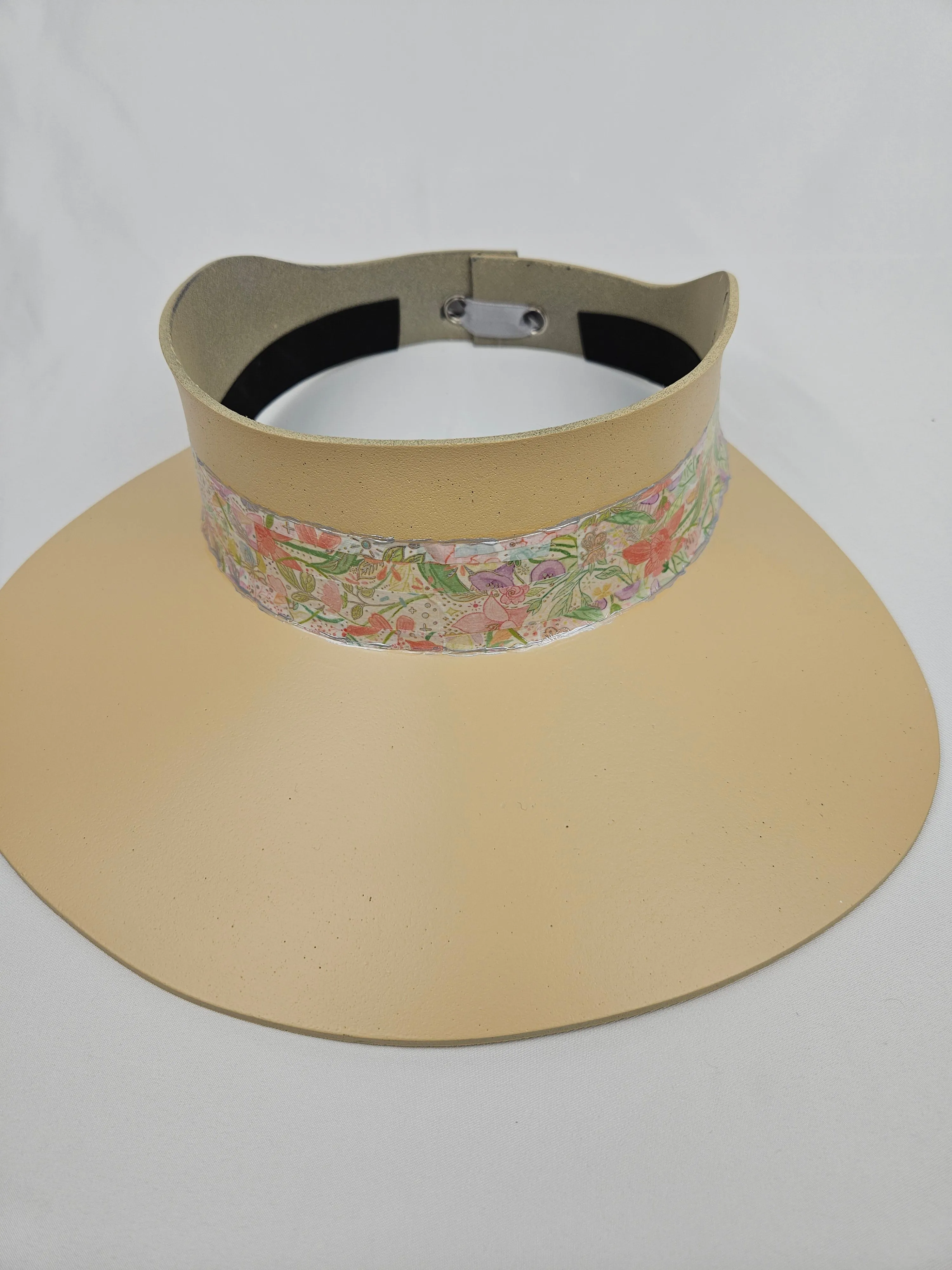 Beige "LadyEVA" Visor Hat with Pastel Floral Band