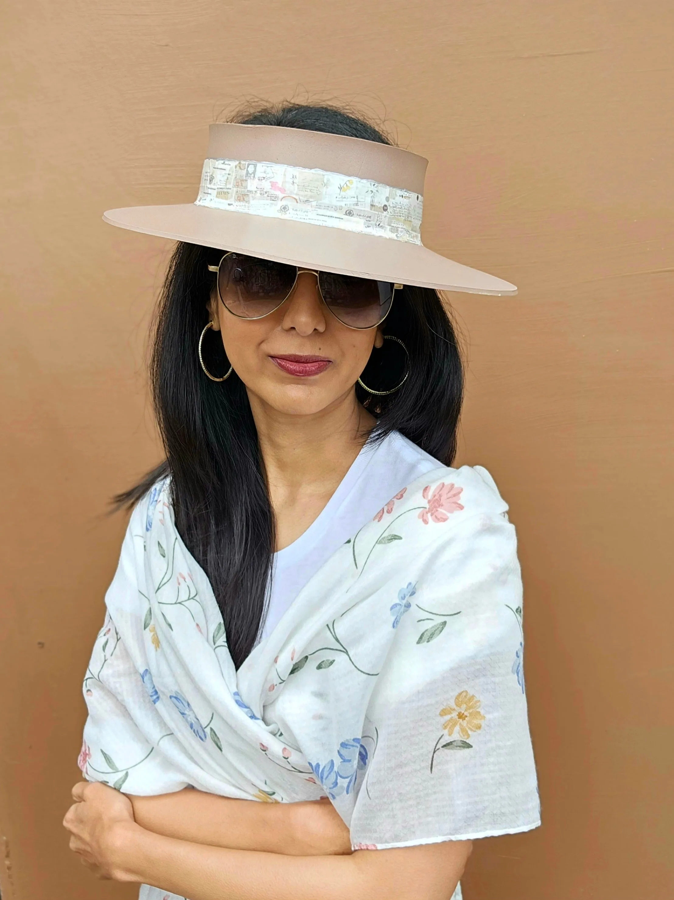 Brown "LadyEVA" Visor Hat with Botanical Themed Band