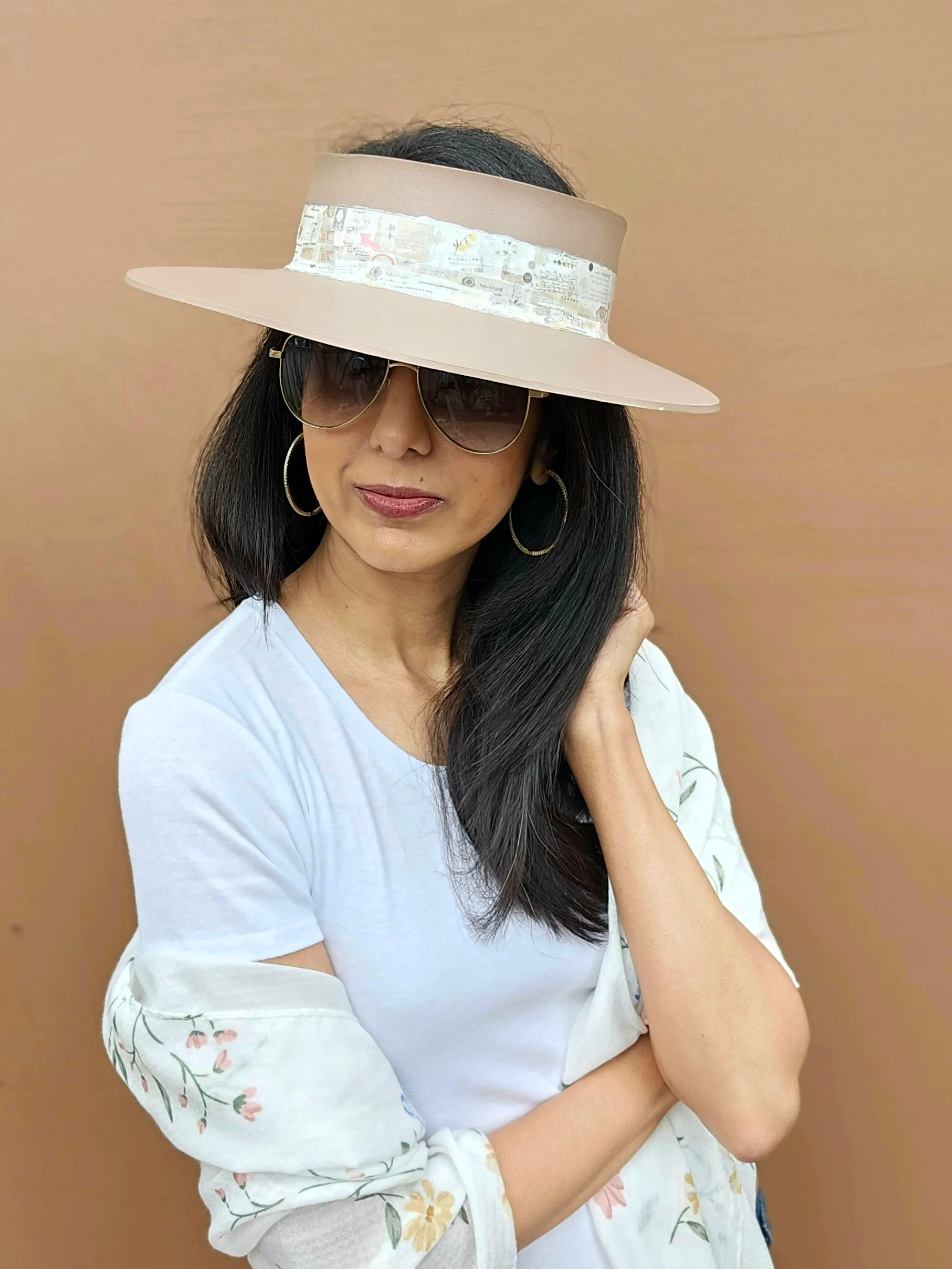 Brown "LadyEVA" Visor Hat with Botanical Themed Band