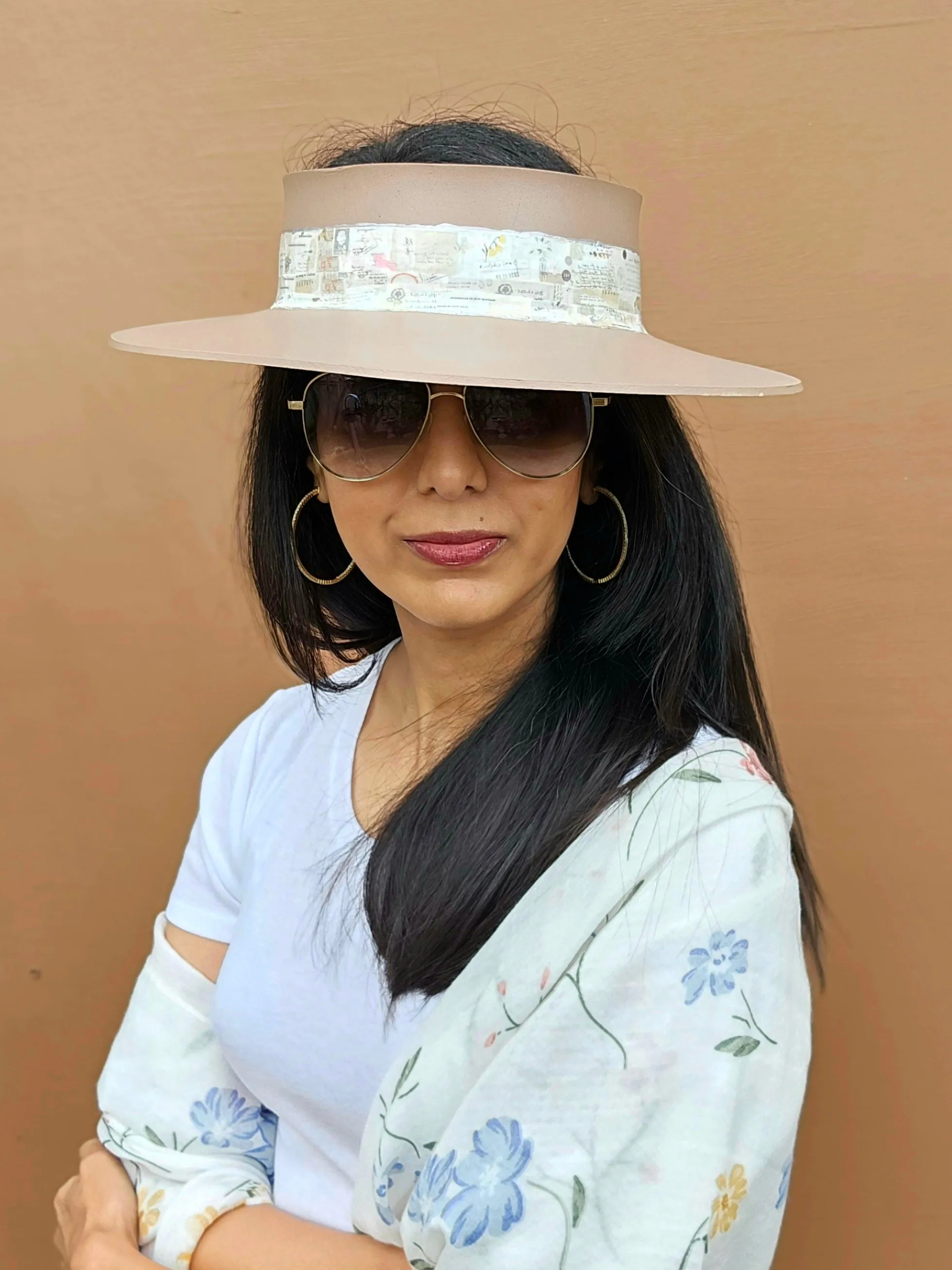 Brown "LadyEVA" Visor Hat with Botanical Themed Band