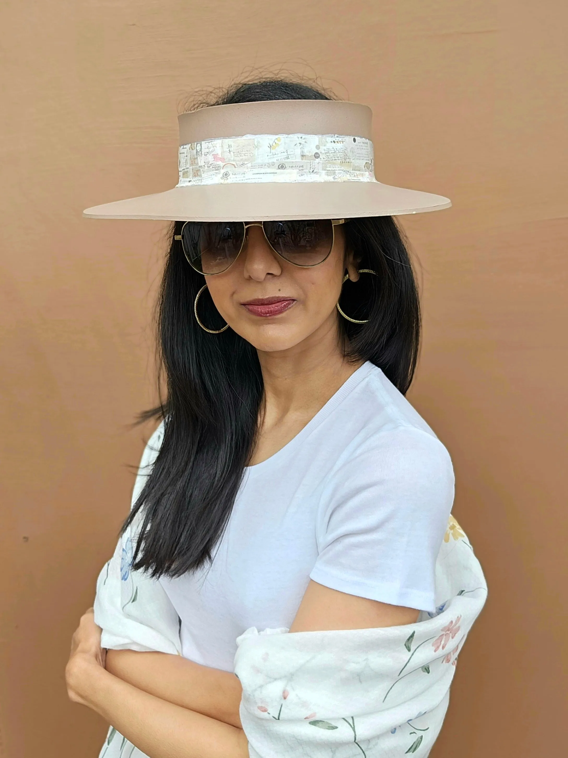 Brown "LadyEVA" Visor Hat with Botanical Themed Band