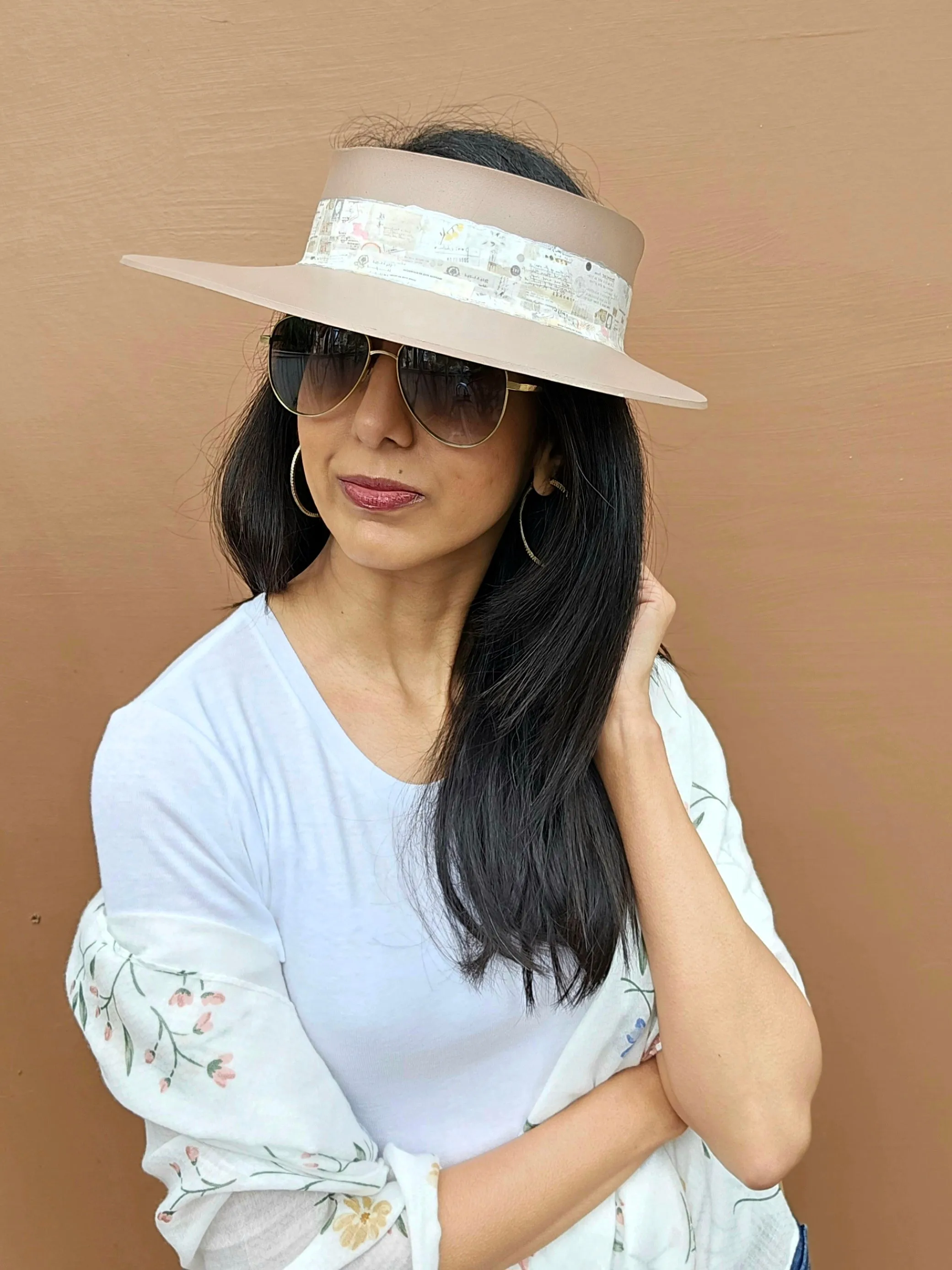 Brown "LadyEVA" Visor Hat with Botanical Themed Band