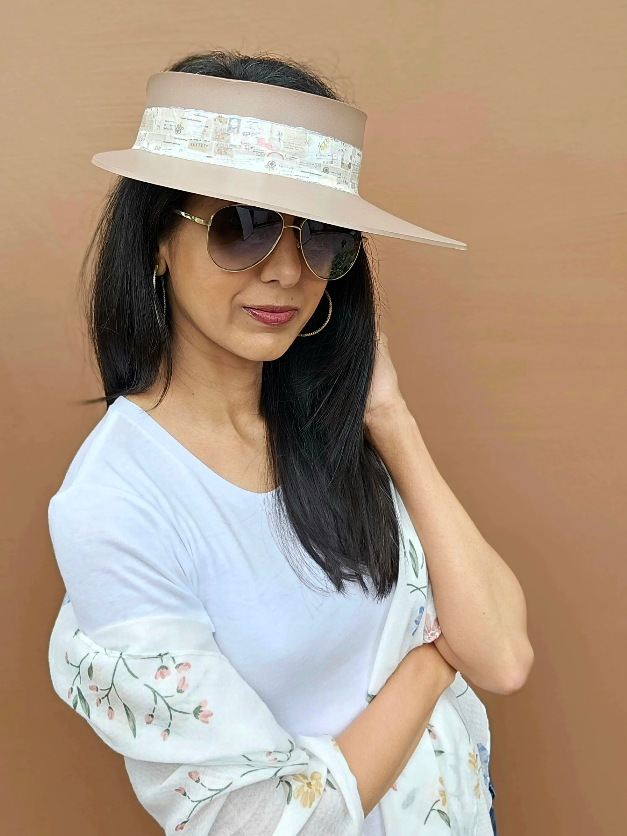 Brown "LadyEVA" Visor Hat with Botanical Themed Band