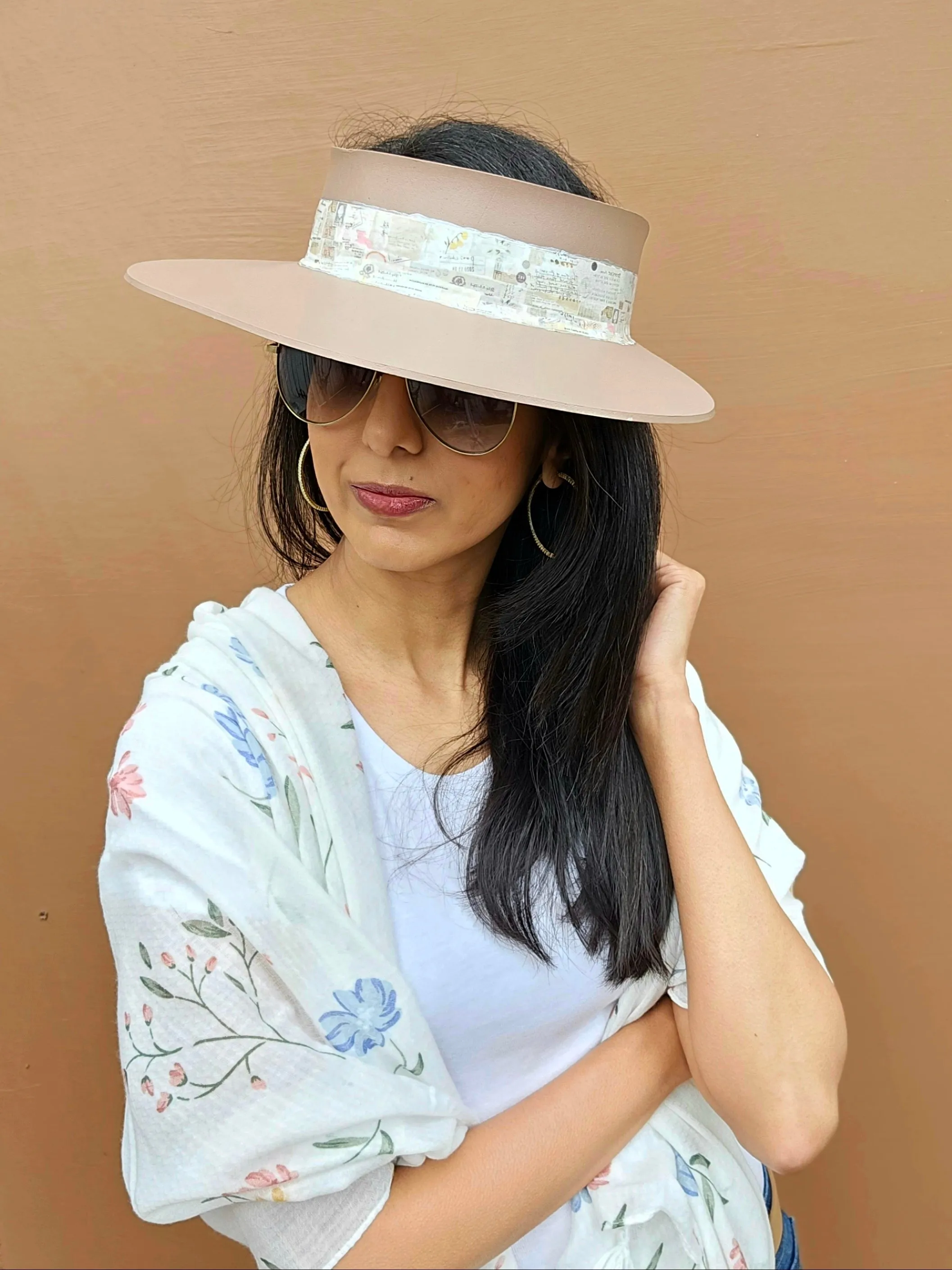Brown "LadyEVA" Visor Hat with Botanical Themed Band