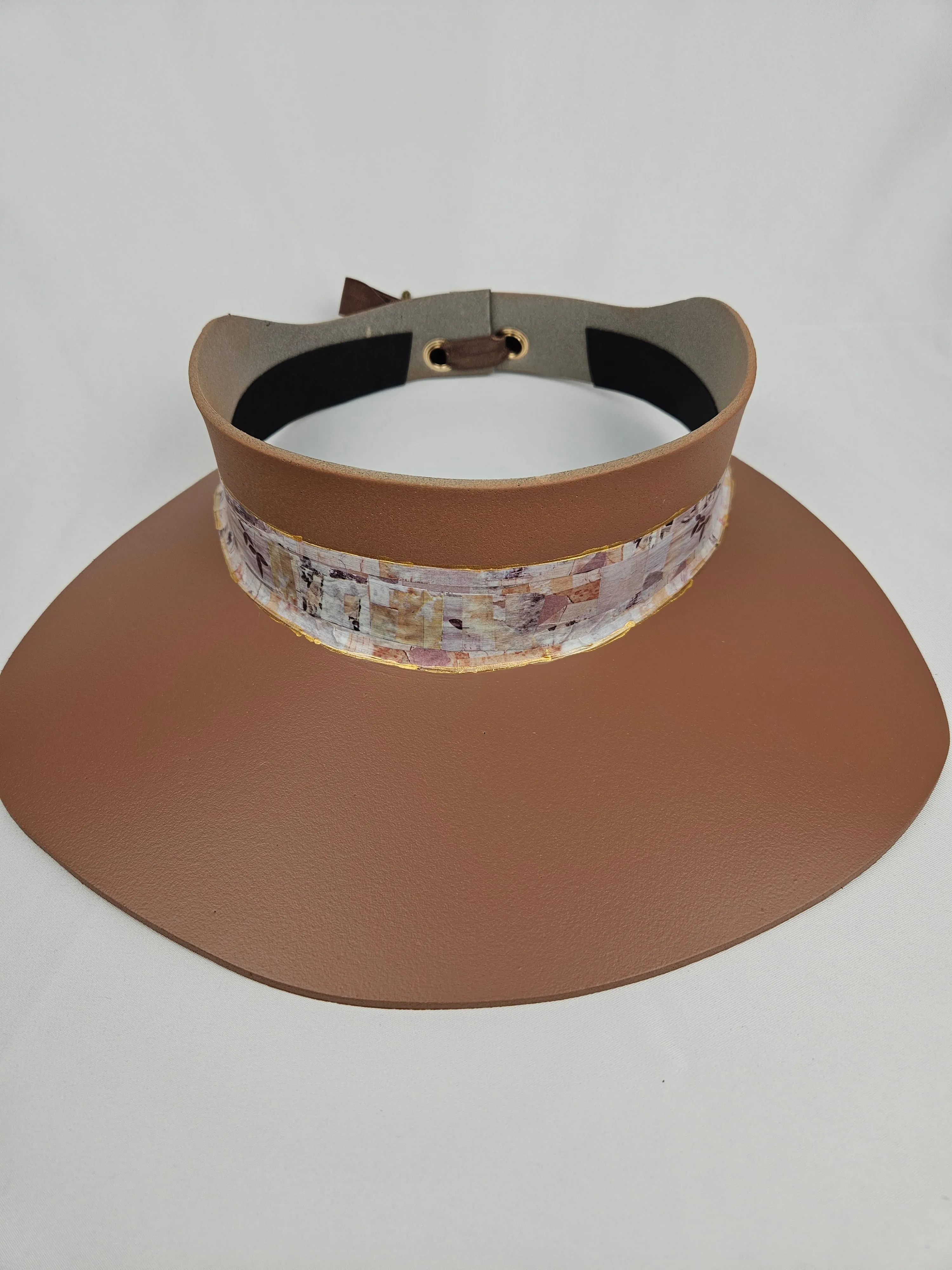 Brown "LadyEVA" Visor Hat with Botanical Themed Collage Band