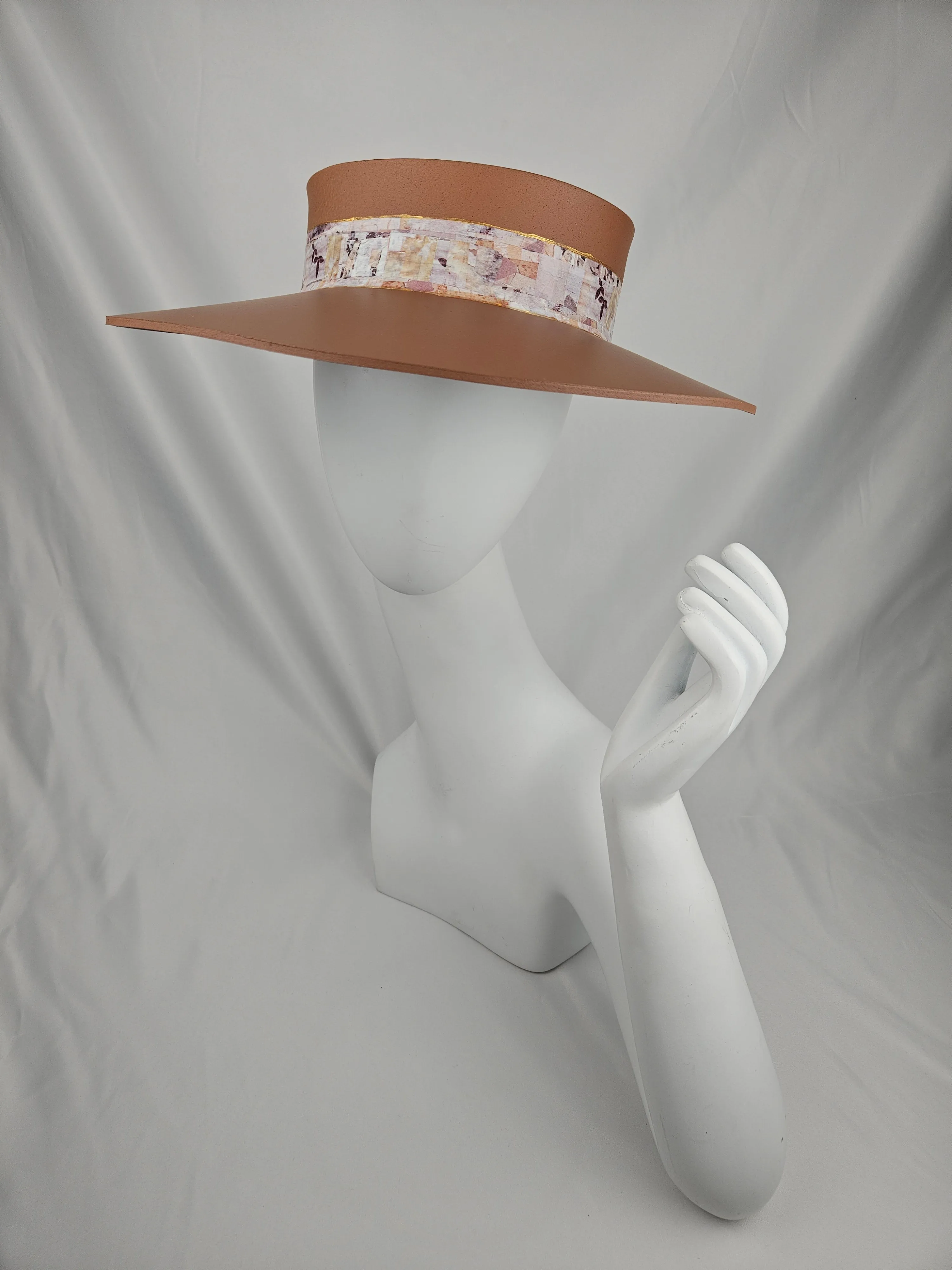 Brown "LadyEVA" Visor Hat with Botanical Themed Collage Band