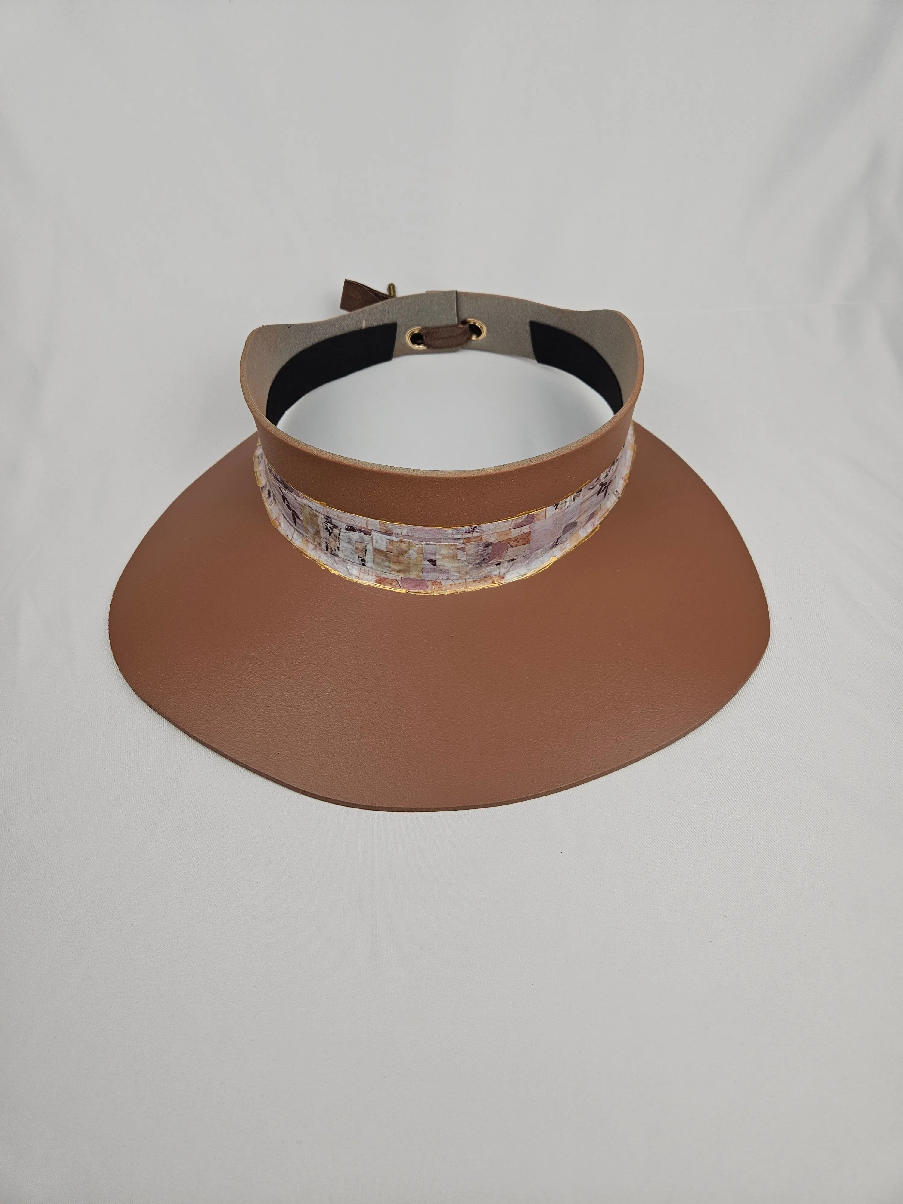 Brown "LadyEVA" Visor Hat with Botanical Themed Collage Band