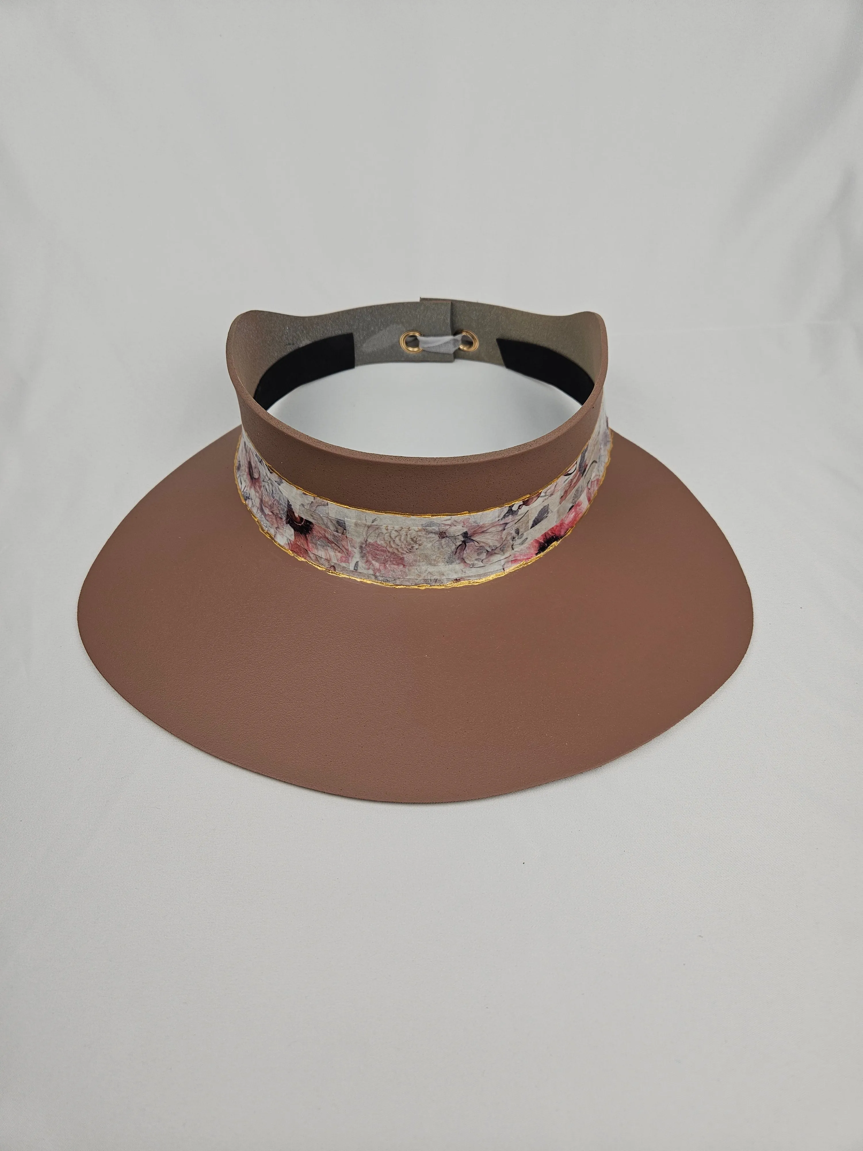 Brown "LadyEVA" Visor Hat with Pink Floral Band