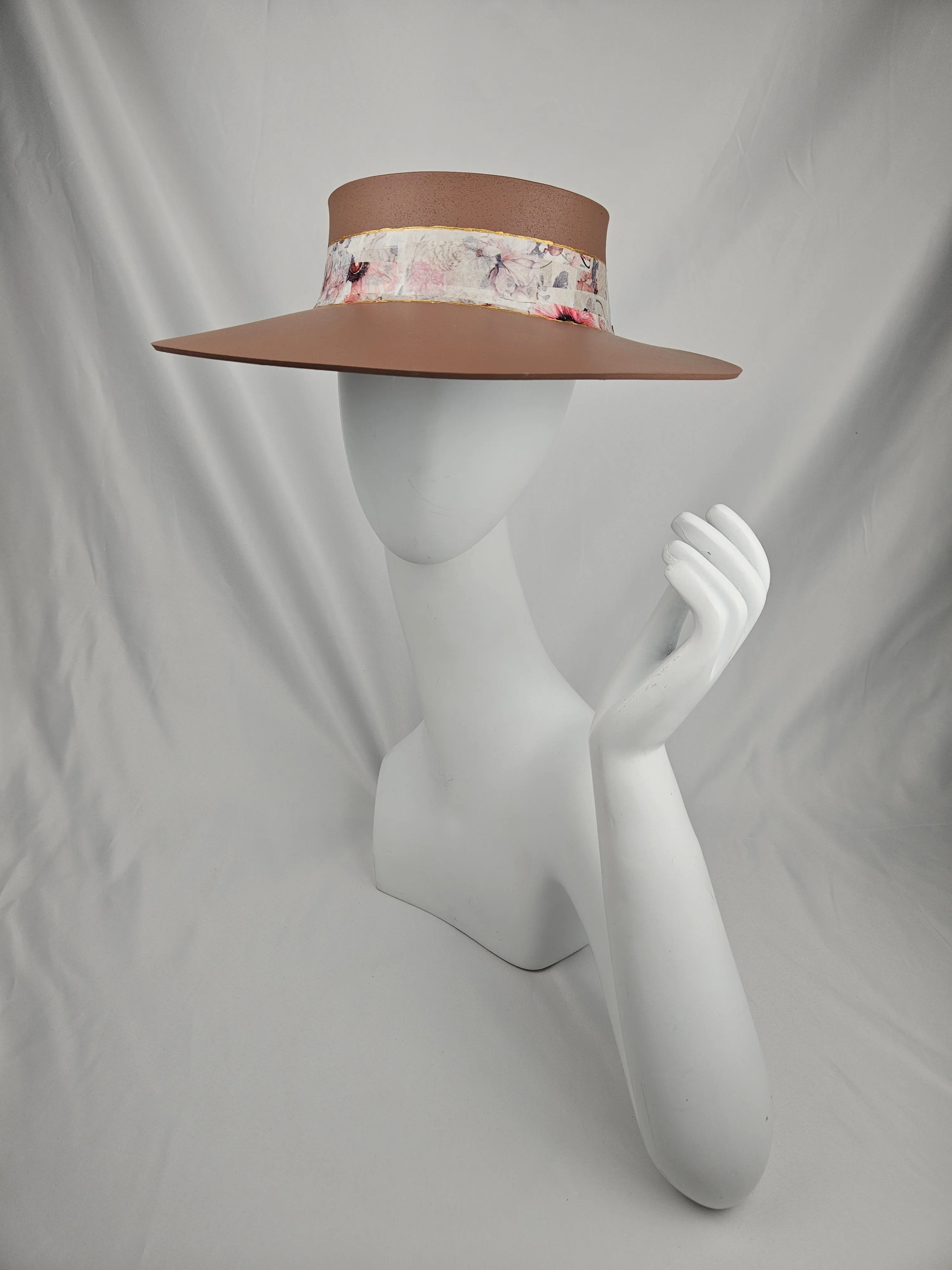 Brown "LadyEVA" Visor Hat with Pink Floral Band