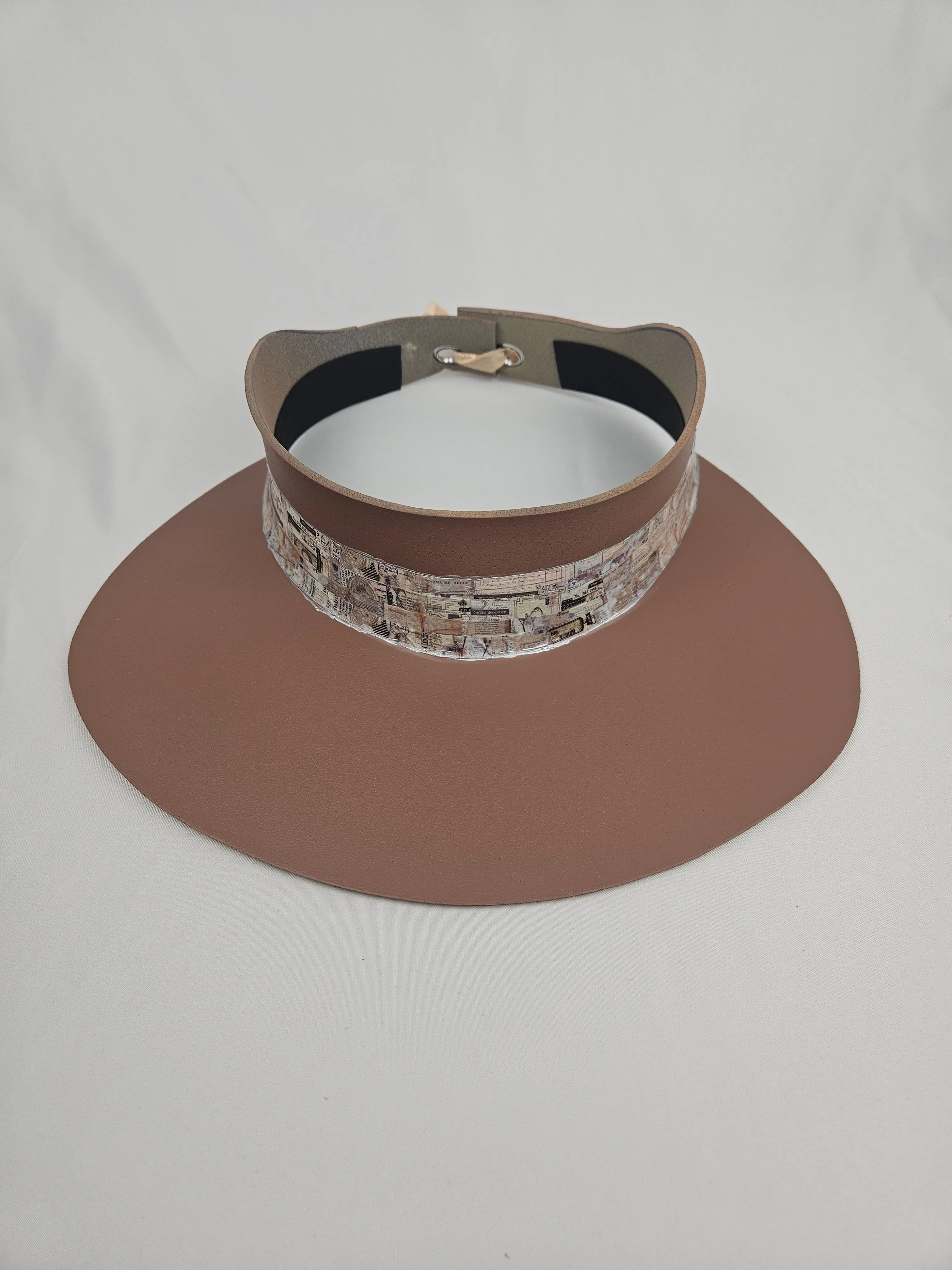 Brown "LadyEVA" Visor Hat with Vintage Collage Style Band
