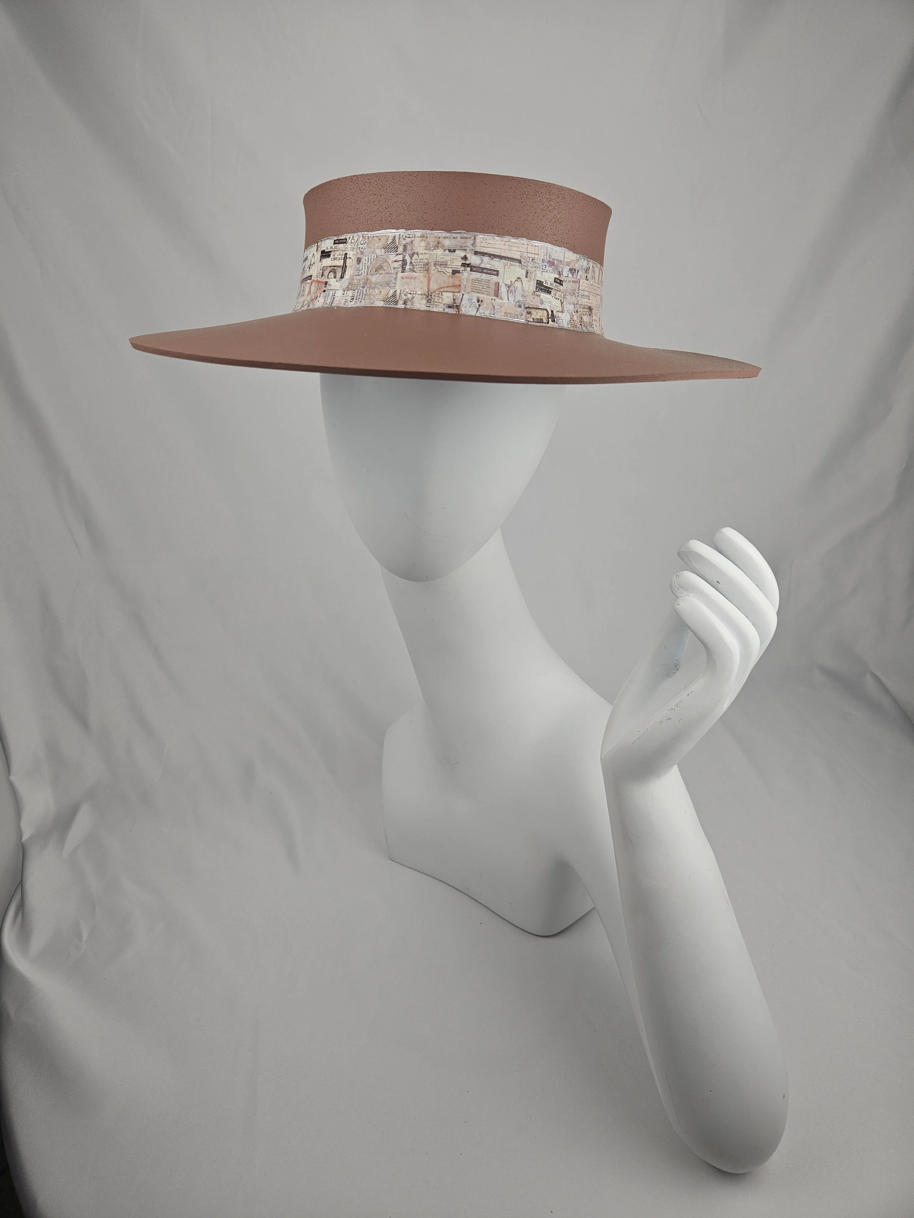 Brown "LadyEVA" Visor Hat with Vintage Collage Style Band