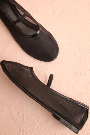 Cardee Black | Mesh Ballet Flats w/ Elastic Strap