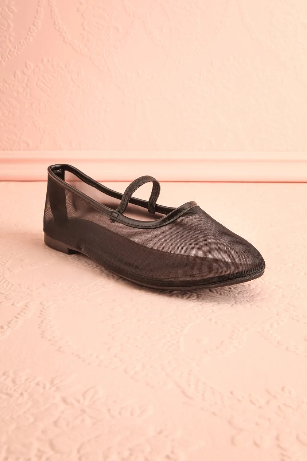 Cardee Black | Mesh Ballet Flats w/ Elastic Strap