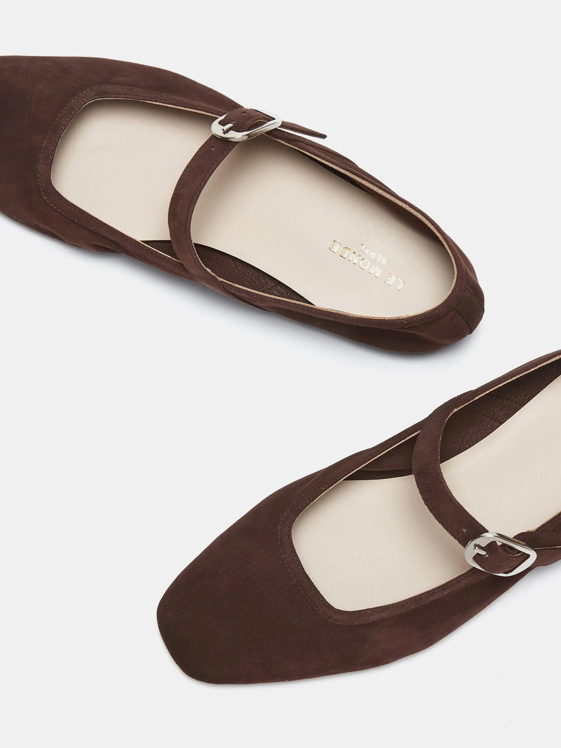 Chocolate suede ballet Mary Jane flats