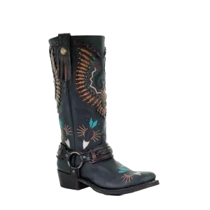 Corral Ladies Eagle Overlay w/ Embroidery & Harness Biker Boots A3616