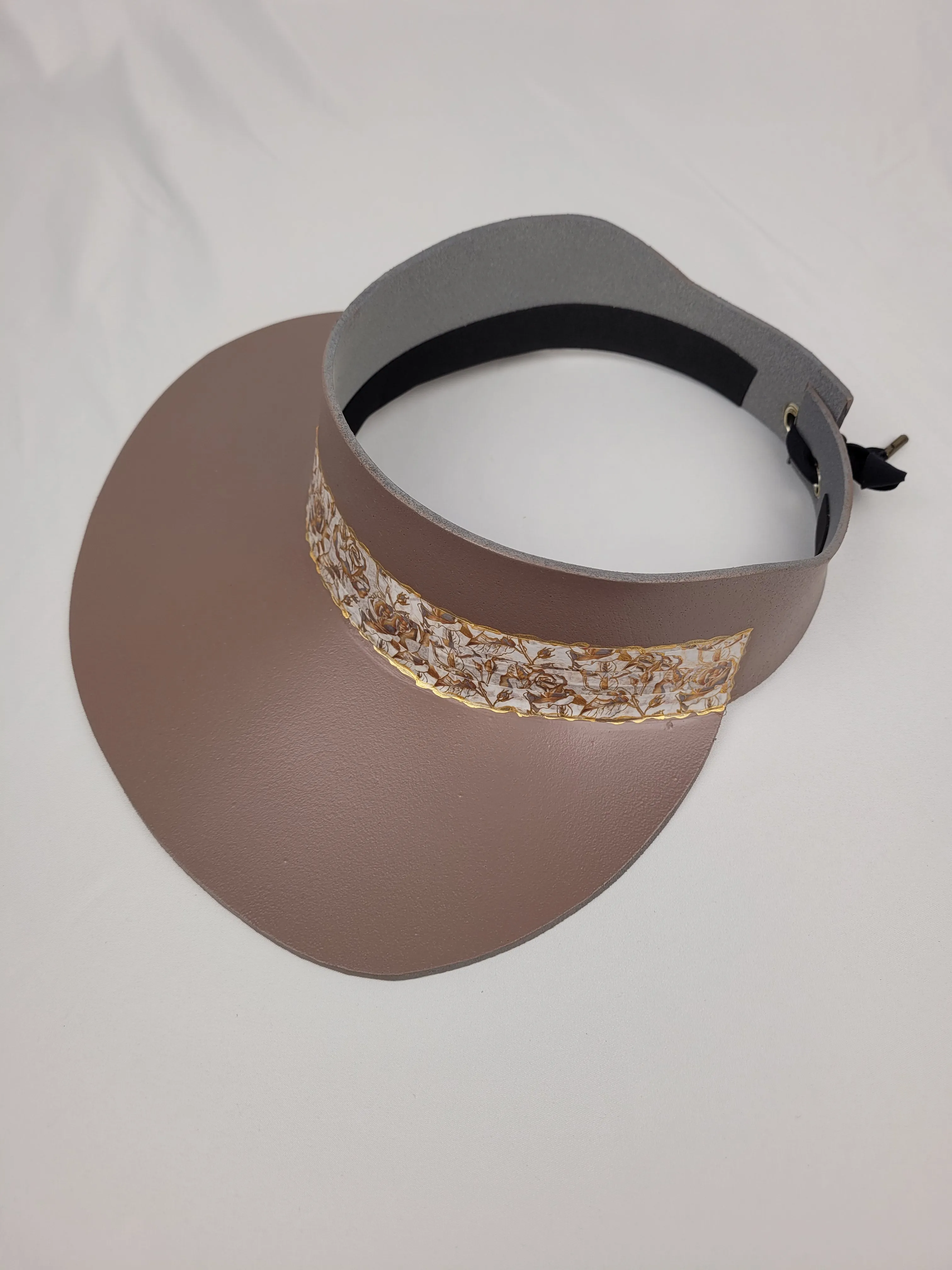 Dark Taupe "LadyEVA" Visor Hat with Golden Floral Band