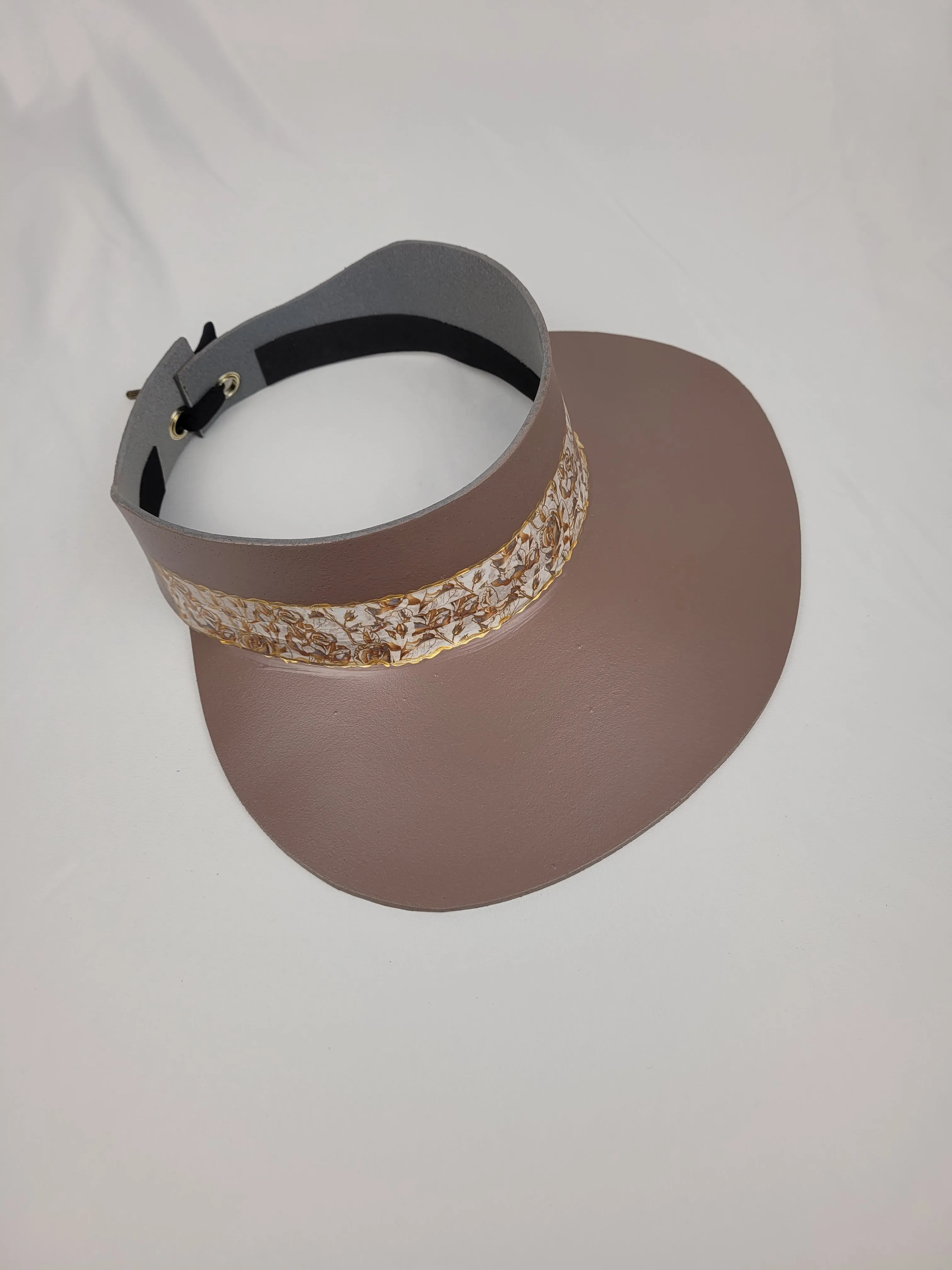 Dark Taupe "LadyEVA" Visor Hat with Golden Floral Band