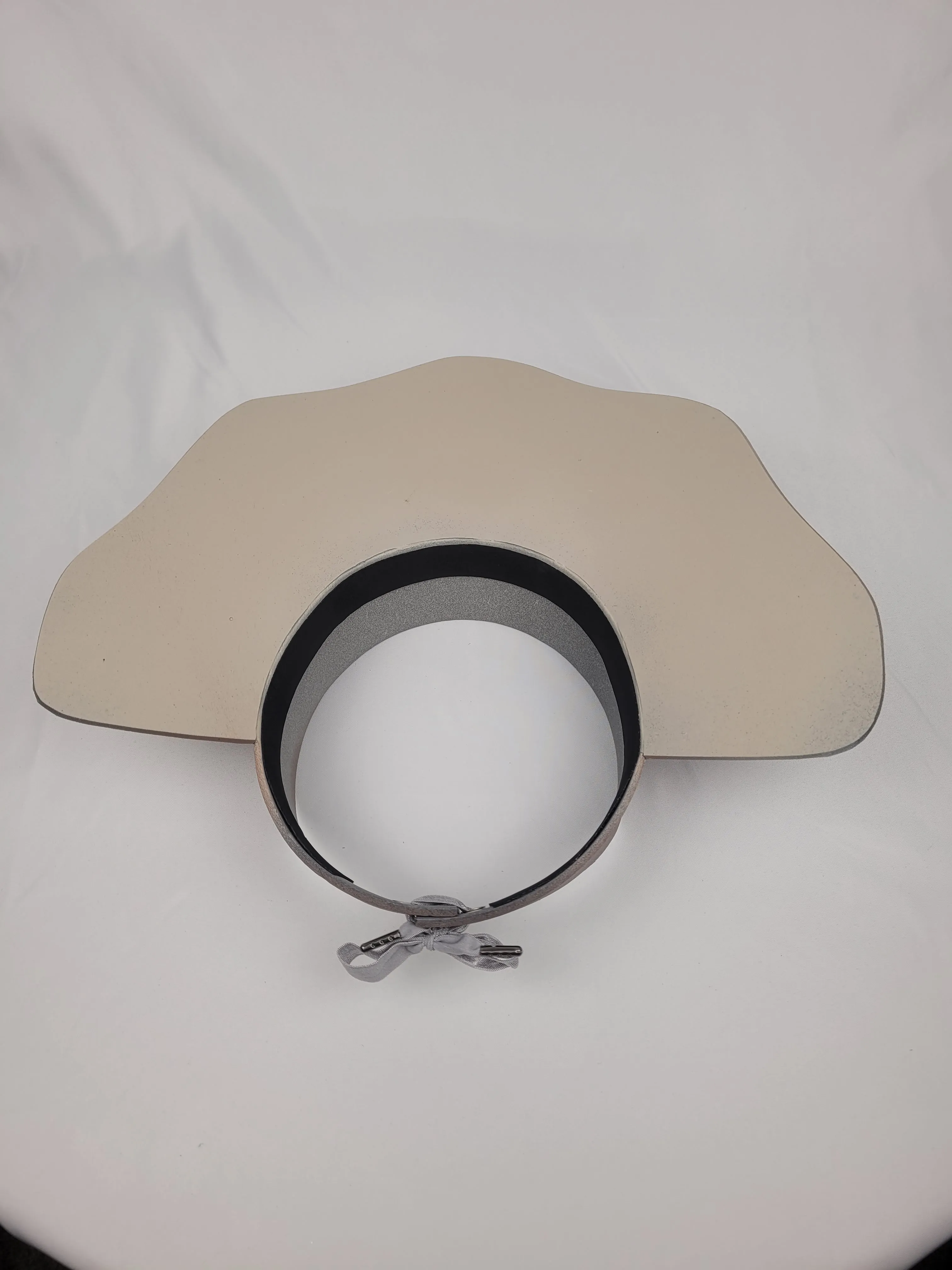 Elegant Darker Taupe Lotus Sun Visor Hat with Classy Burgundy Floral Band and Silver Accents
