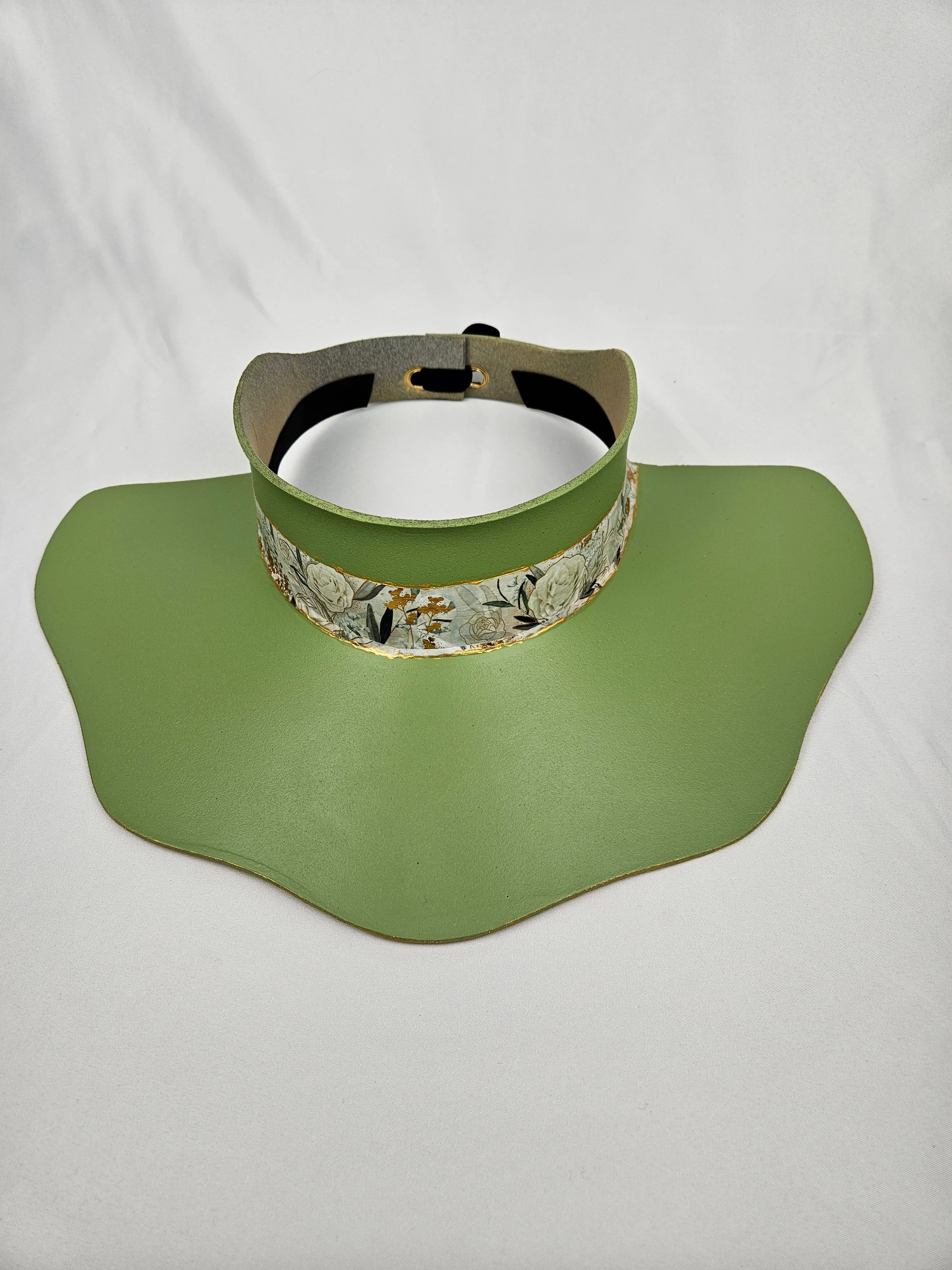 Green Lotus Visor Hat with White and Green Floral Band