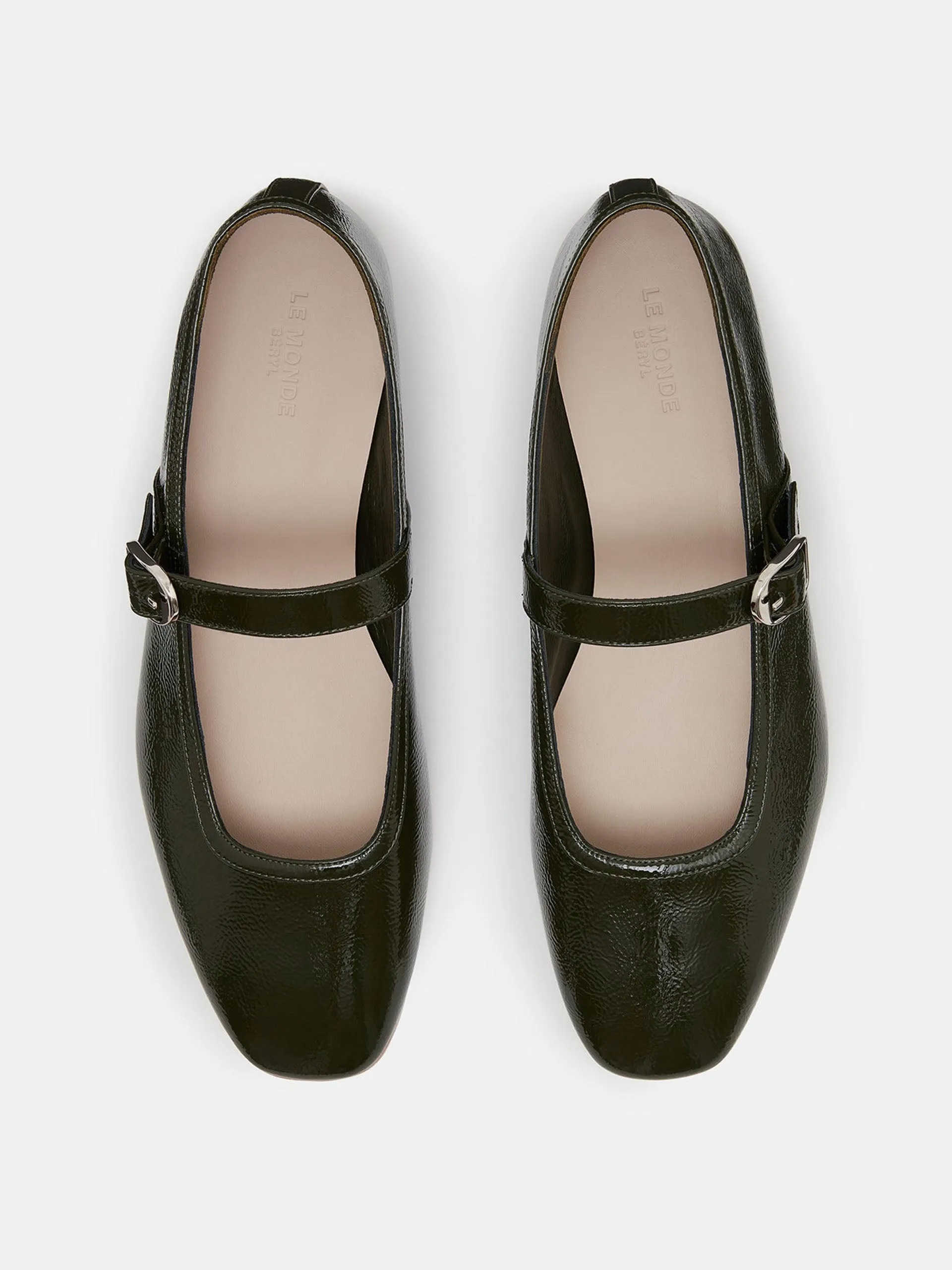 Green patent leather Mary Jane ballet flats