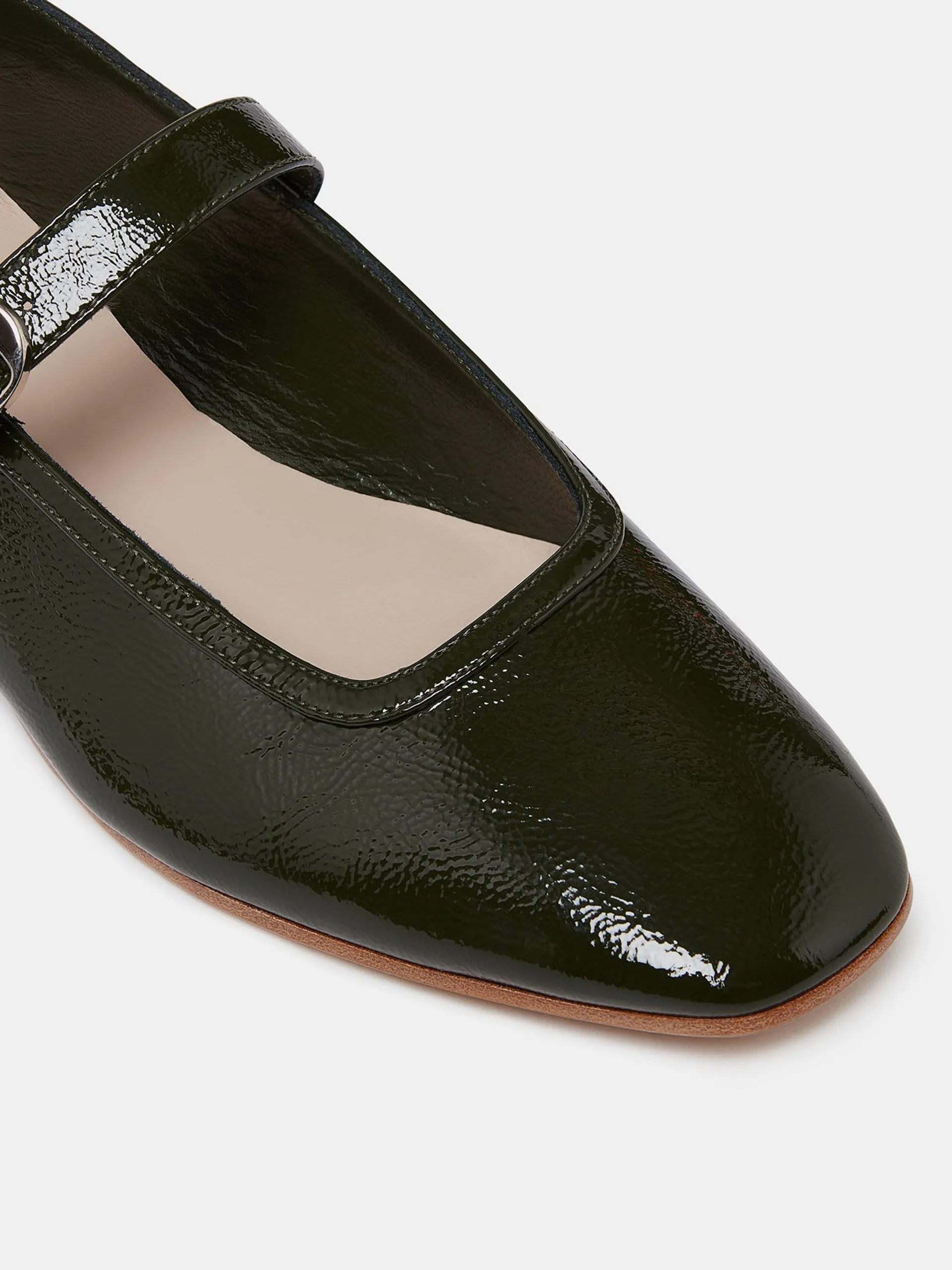 Green patent leather Mary Jane ballet flats
