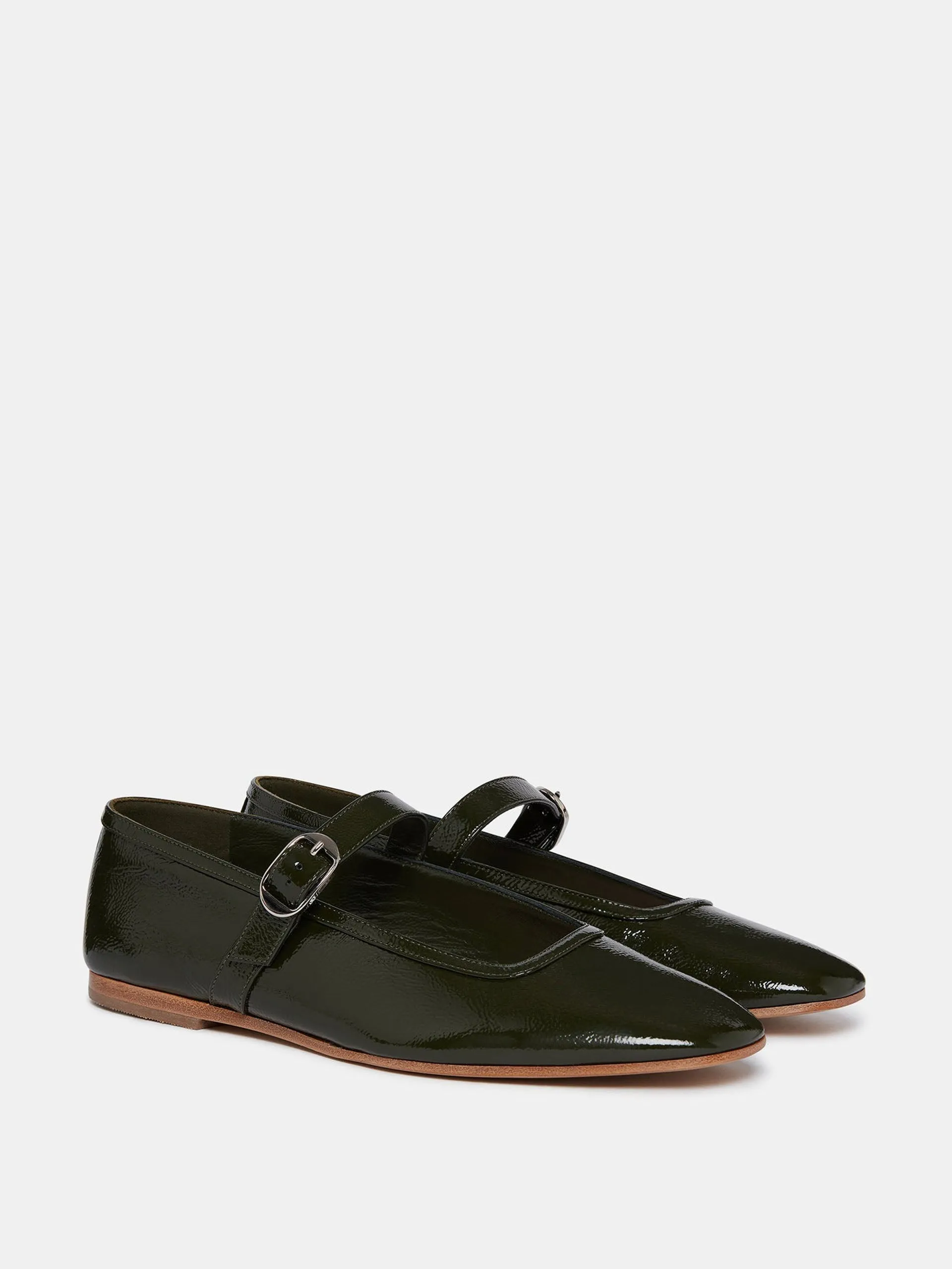 Green patent leather Mary Jane ballet flats