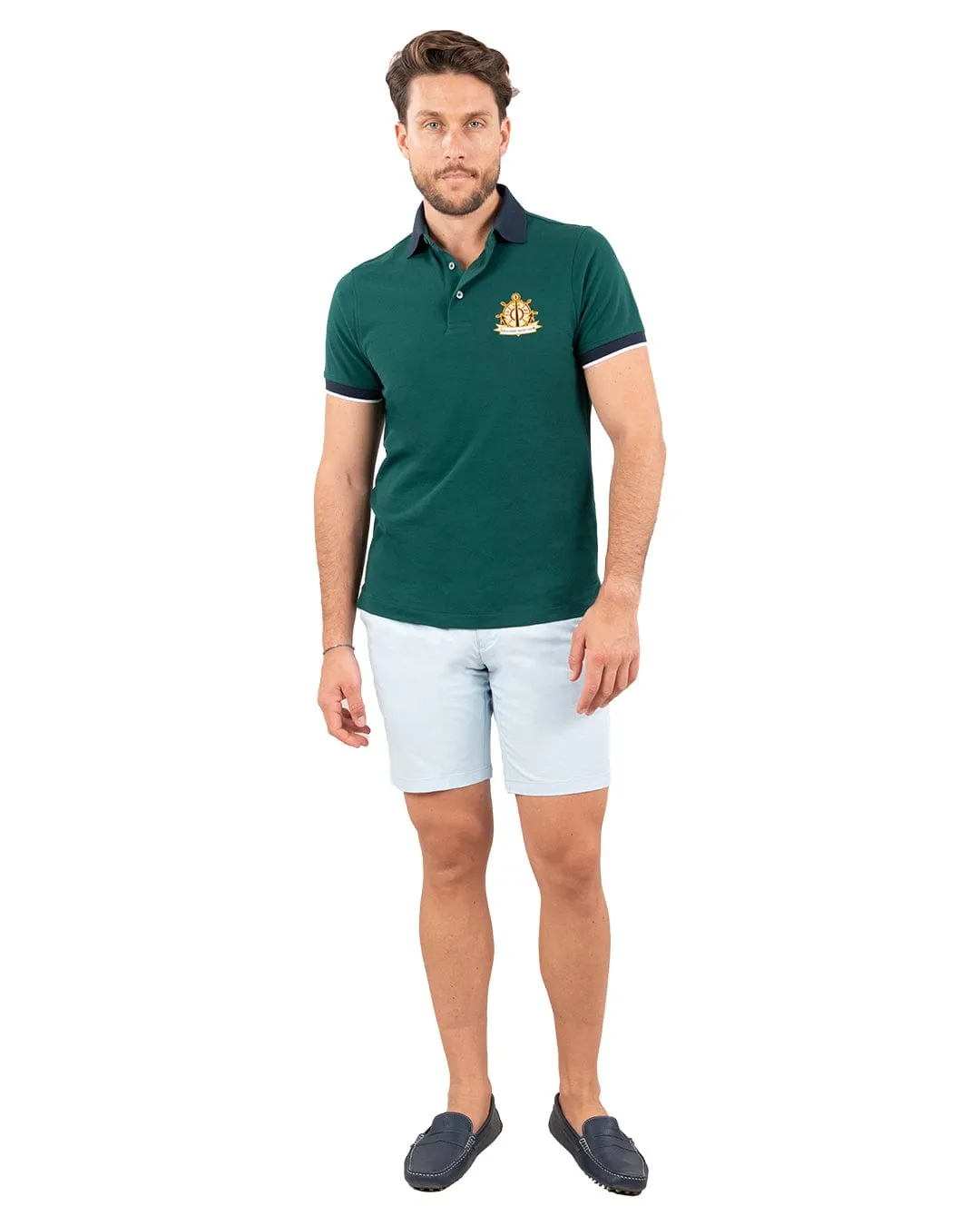 Green Pique Polo Shirt With Yacht Club Embroidery