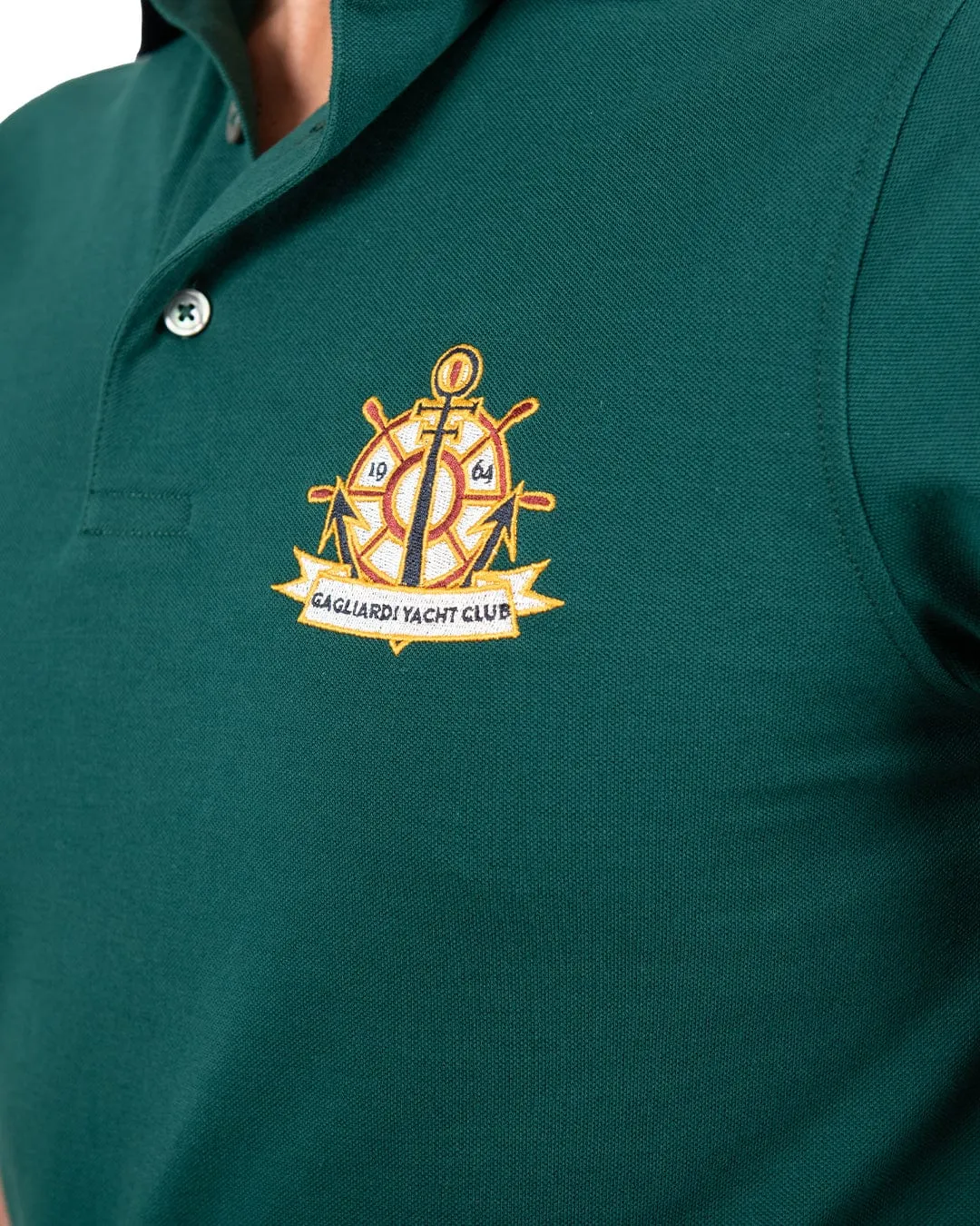Green Pique Polo Shirt With Yacht Club Embroidery