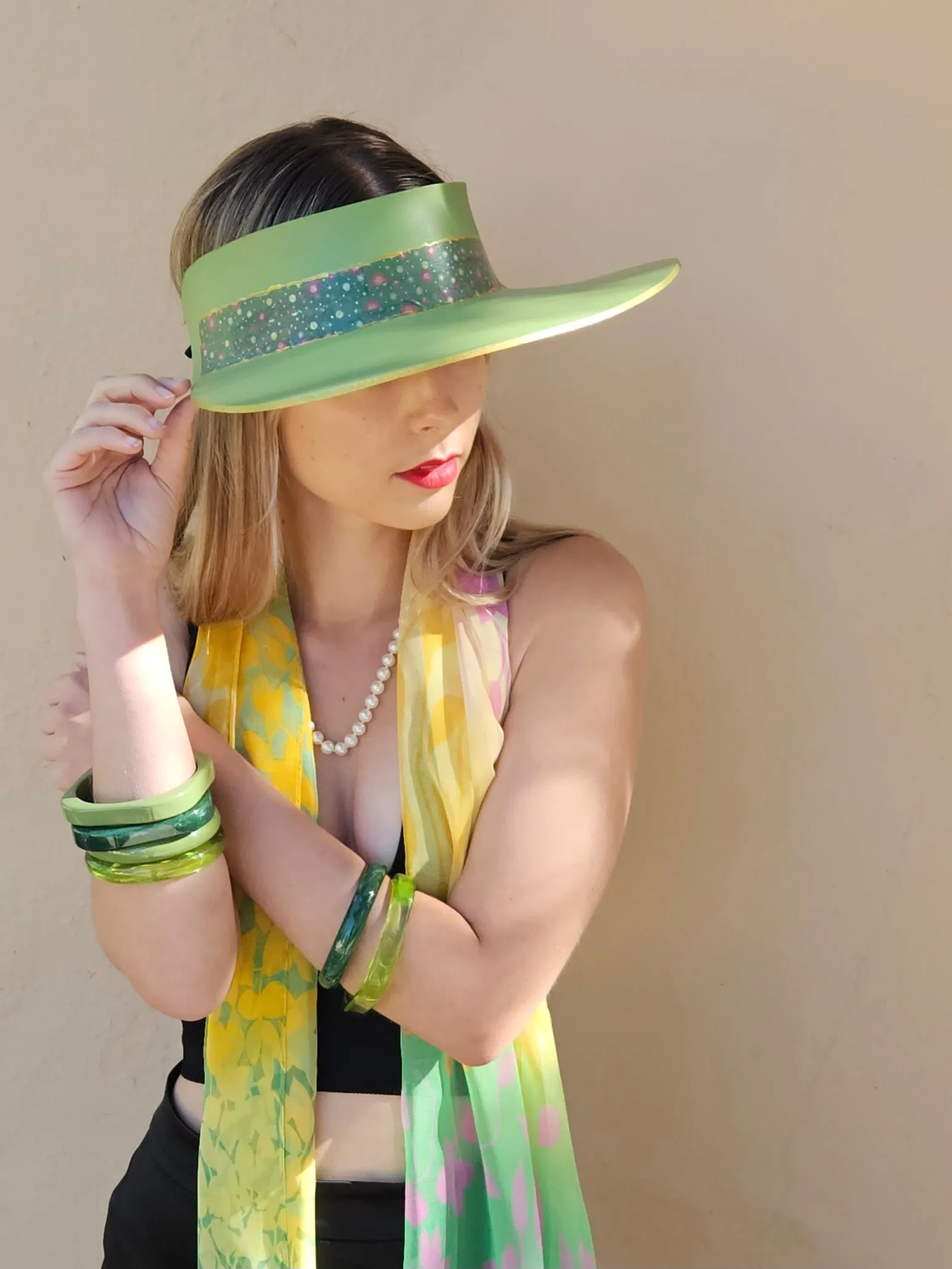 Green "LadyEVA" Visor Hat with Dark Green Floral Band