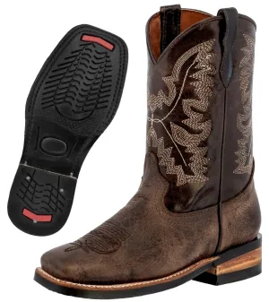 Kids Toddler Western Cowboy Boots Smooth Square Toe Brown - #107