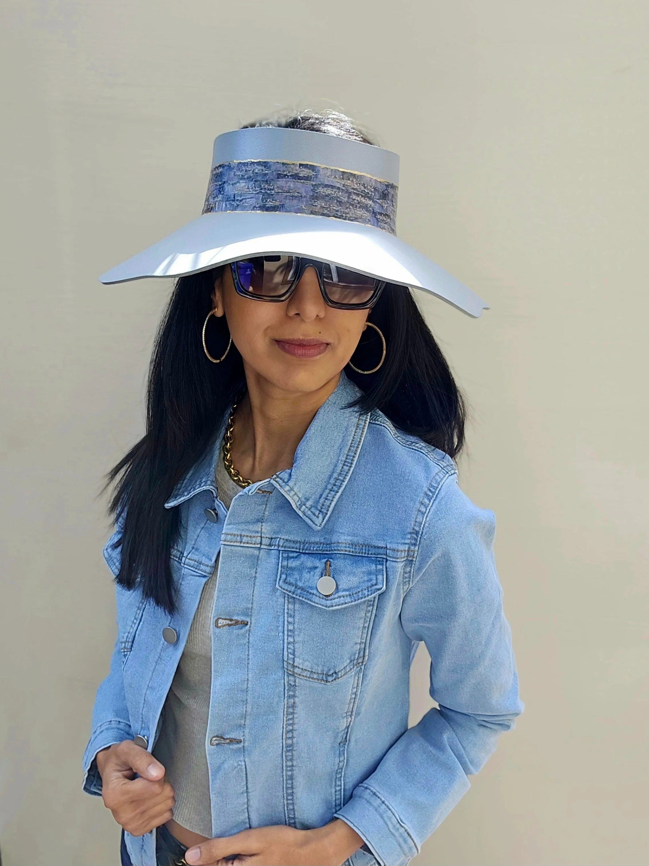 Lavender Tinted Silver Lotus Visor Hat with Monet Style Band