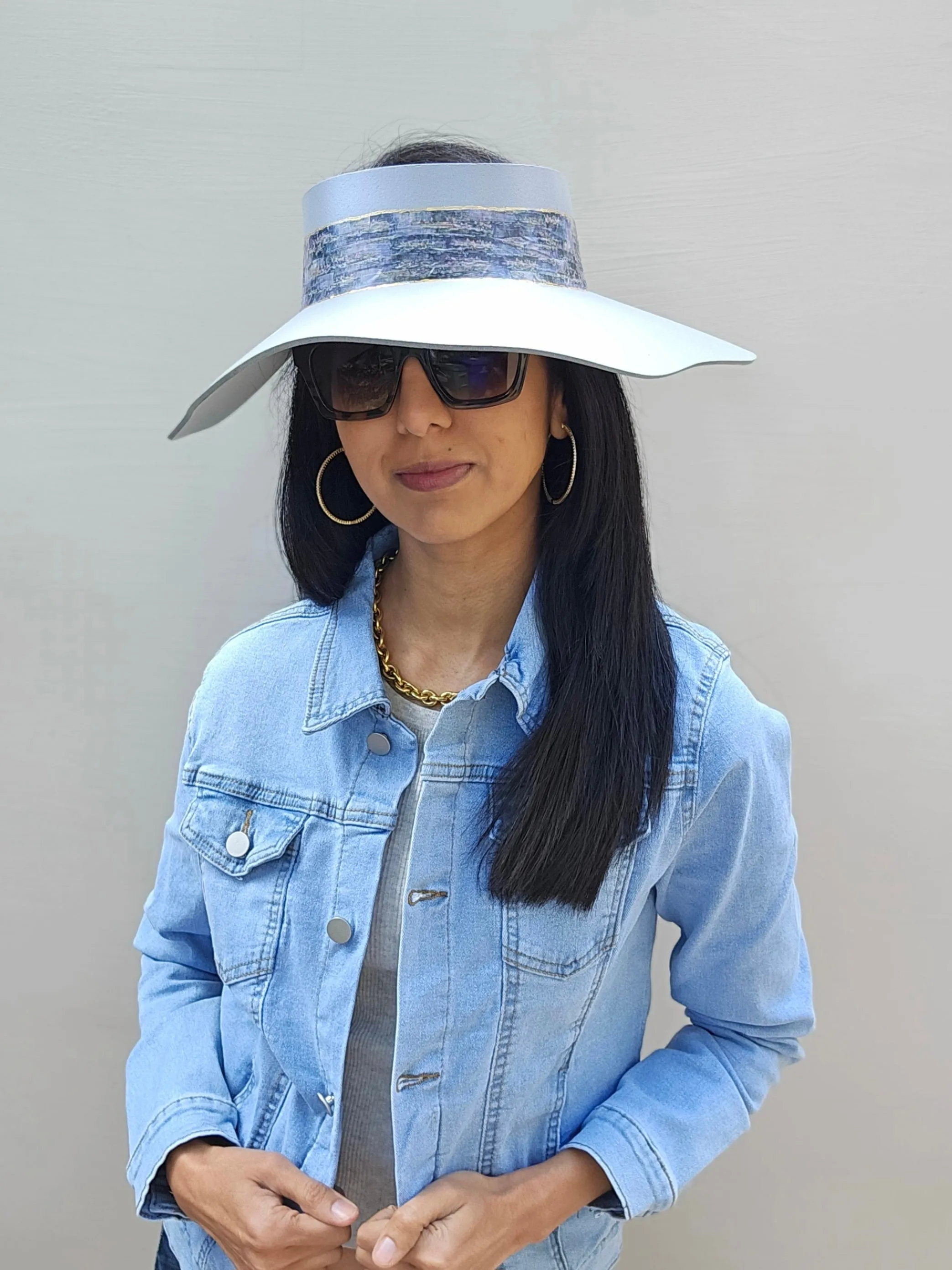 Lavender Tinted Silver Lotus Visor Hat with Monet Style Band