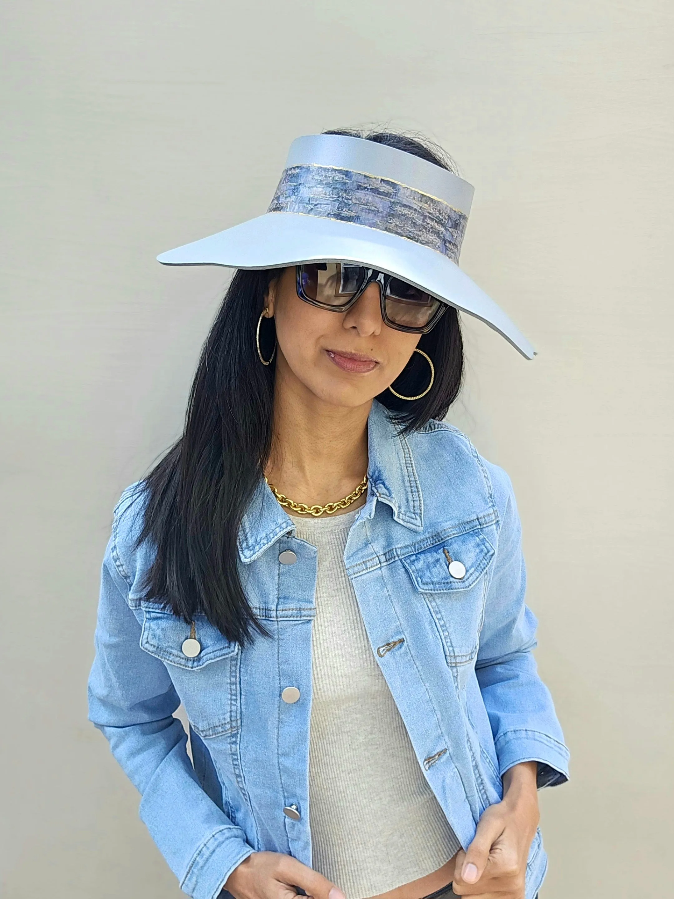 Lavender Tinted Silver Lotus Visor Hat with Monet Style Band