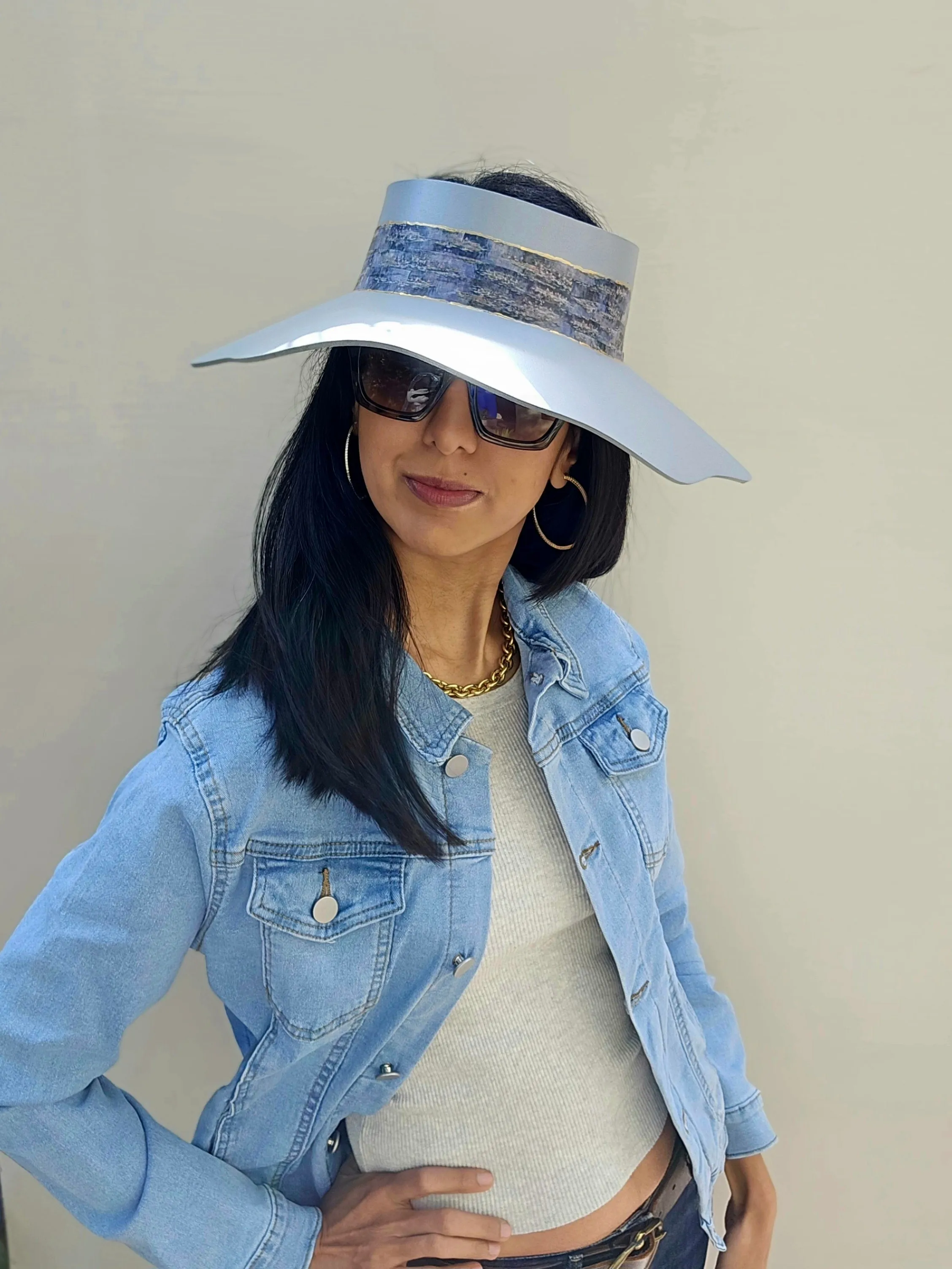 Lavender Tinted Silver Lotus Visor Hat with Monet Style Band