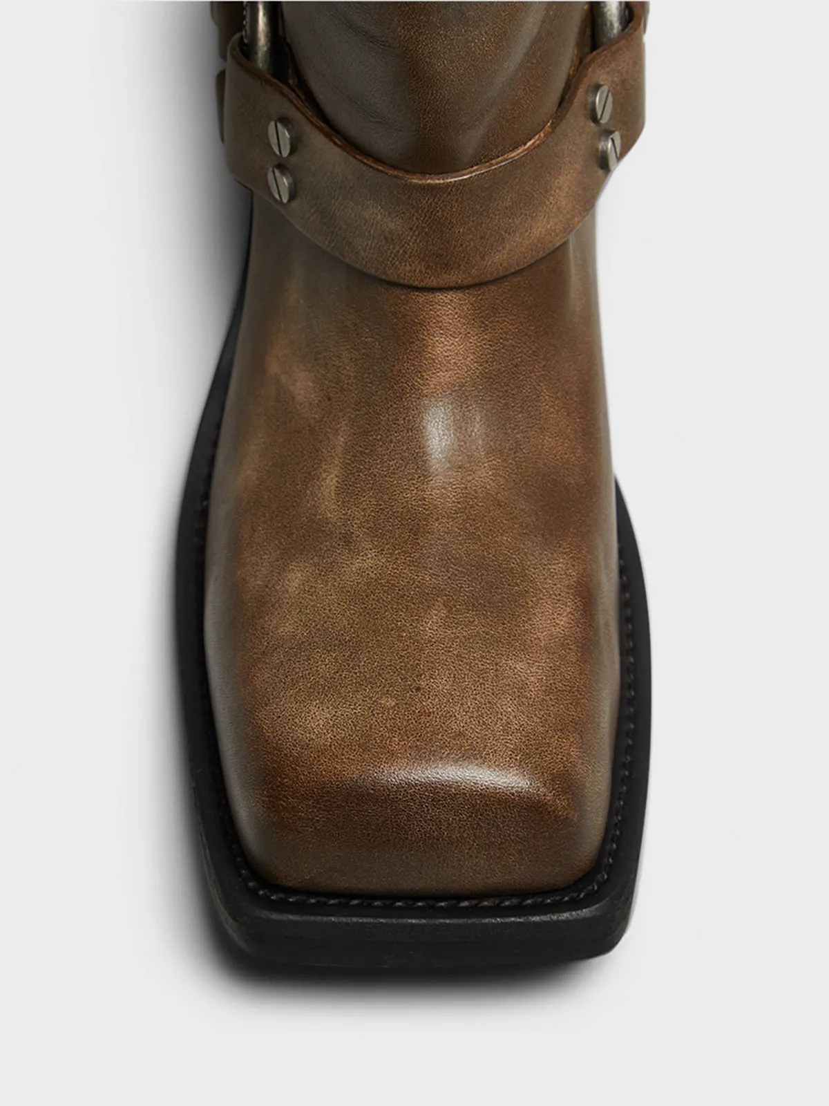 Leather Buckle Boots in Greige