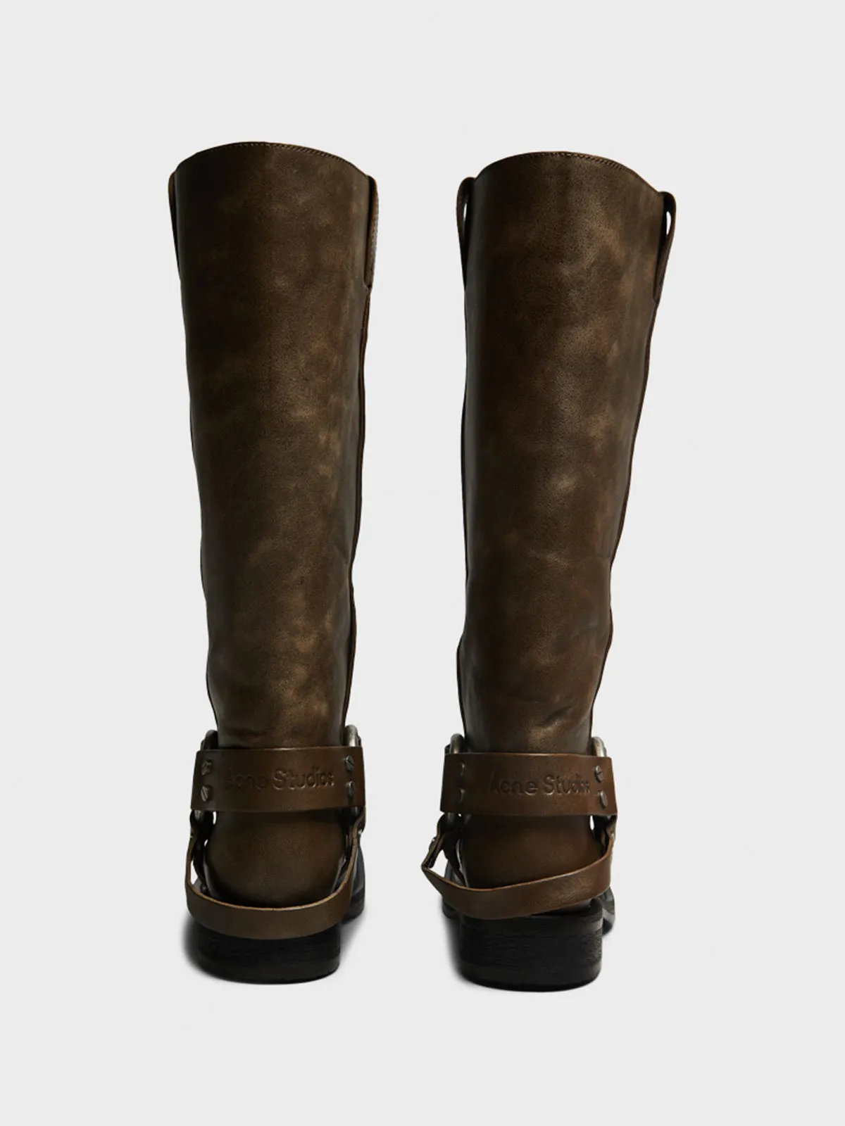 Leather Buckle Boots in Greige