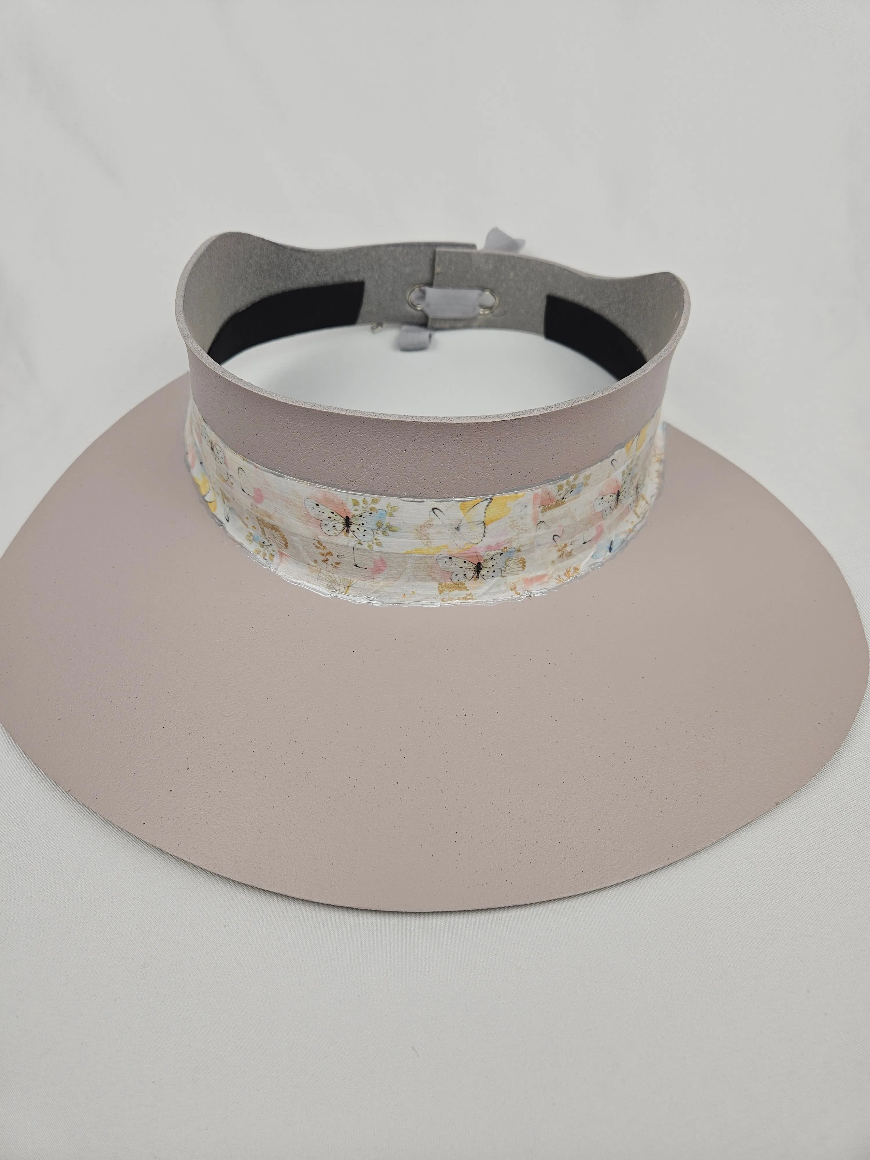 Light Pink "LadyEVA" Visor Hat with Pastel Floral and Butterfly Band