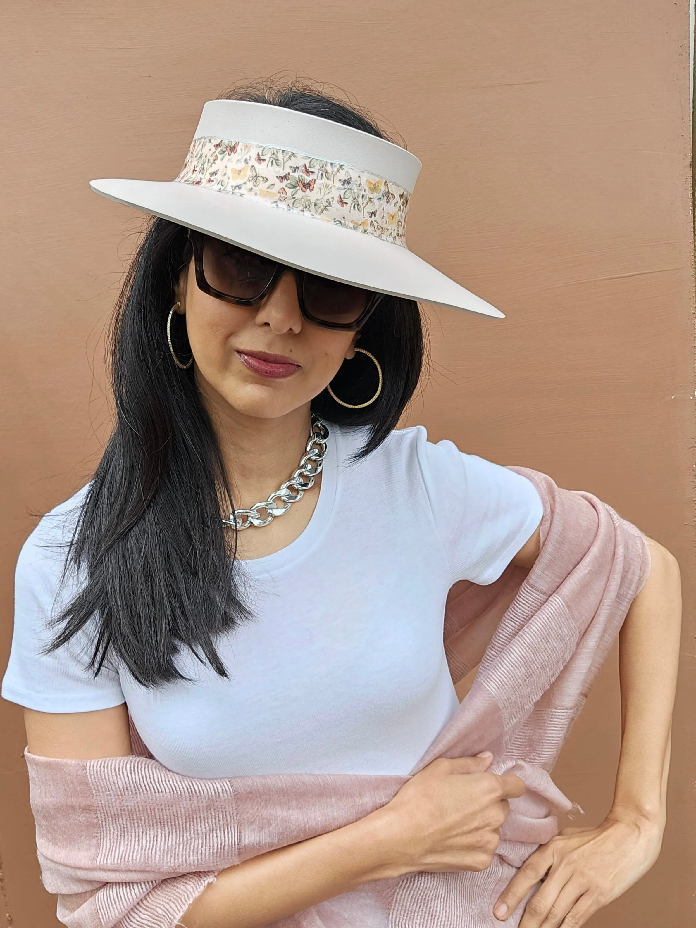 Light Pink "LadyEVA" Visor Hat with Pretty Butterfly Band