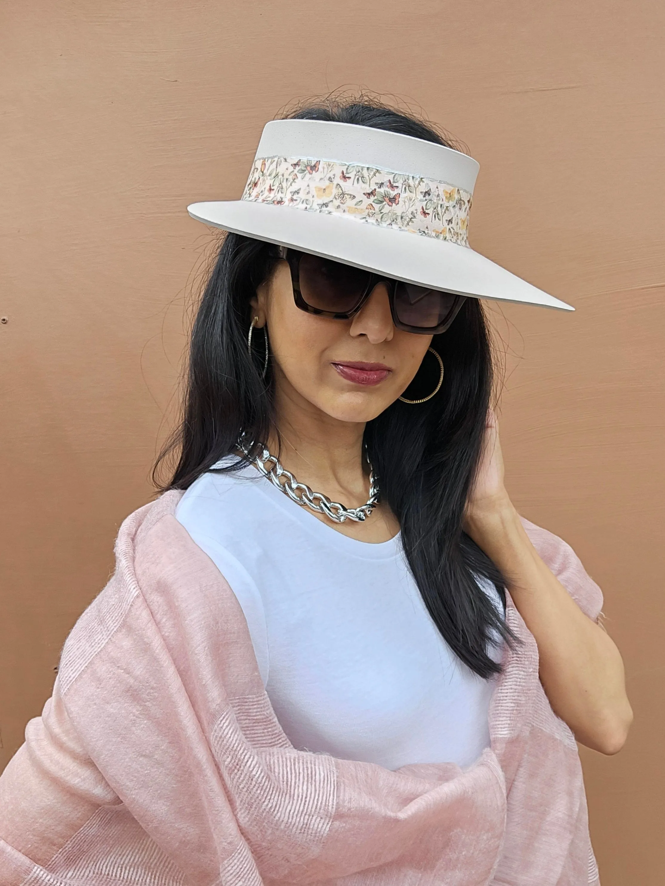 Light Pink "LadyEVA" Visor Hat with Pretty Butterfly Band
